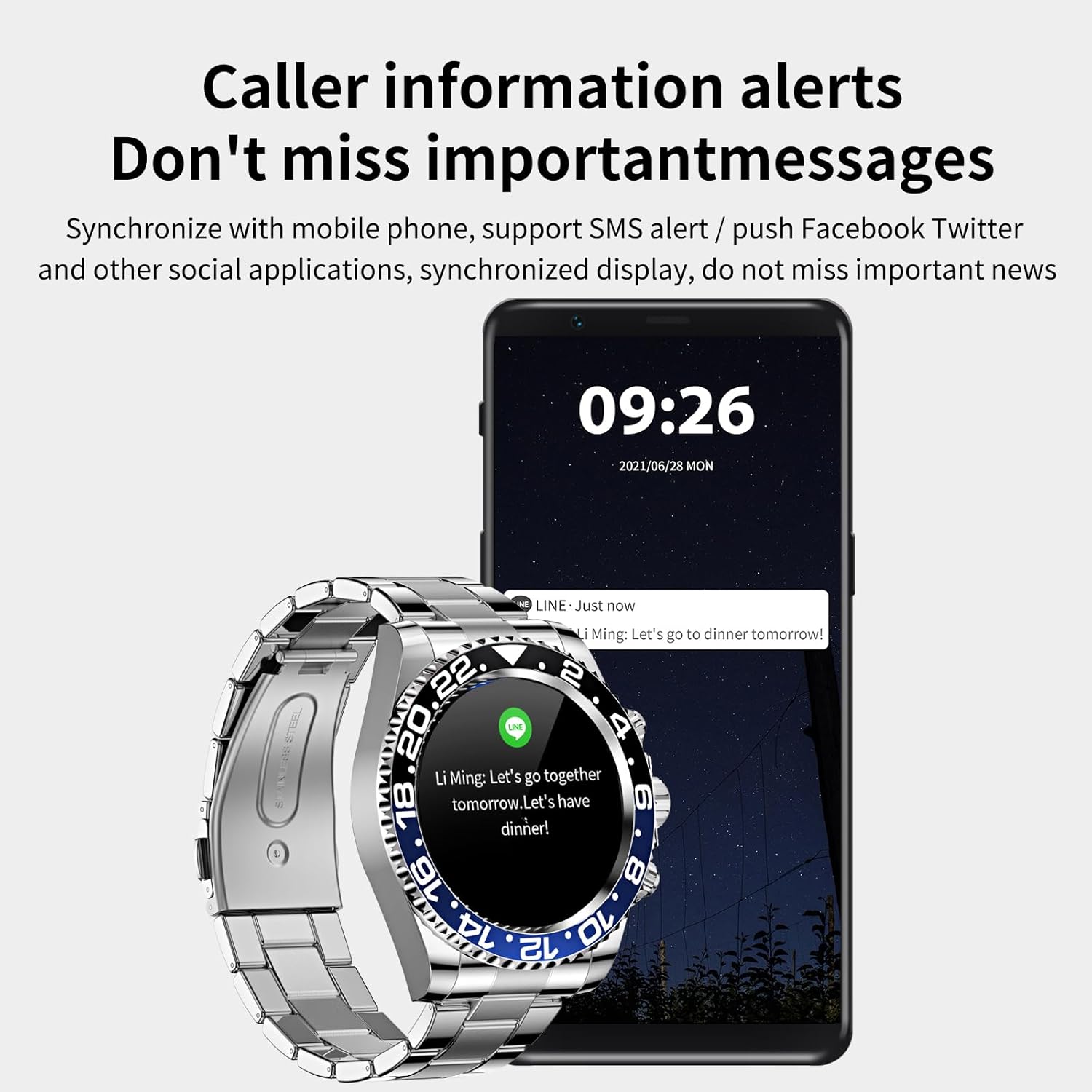 Smart Watch for Android Phones Answer Make Calls SMS Reminder Smartwatch Compatible iPhone Bluetooth Stainless Steel Fitness Watch Men Smart Watches for Men Reloj Inteligente - Image 4