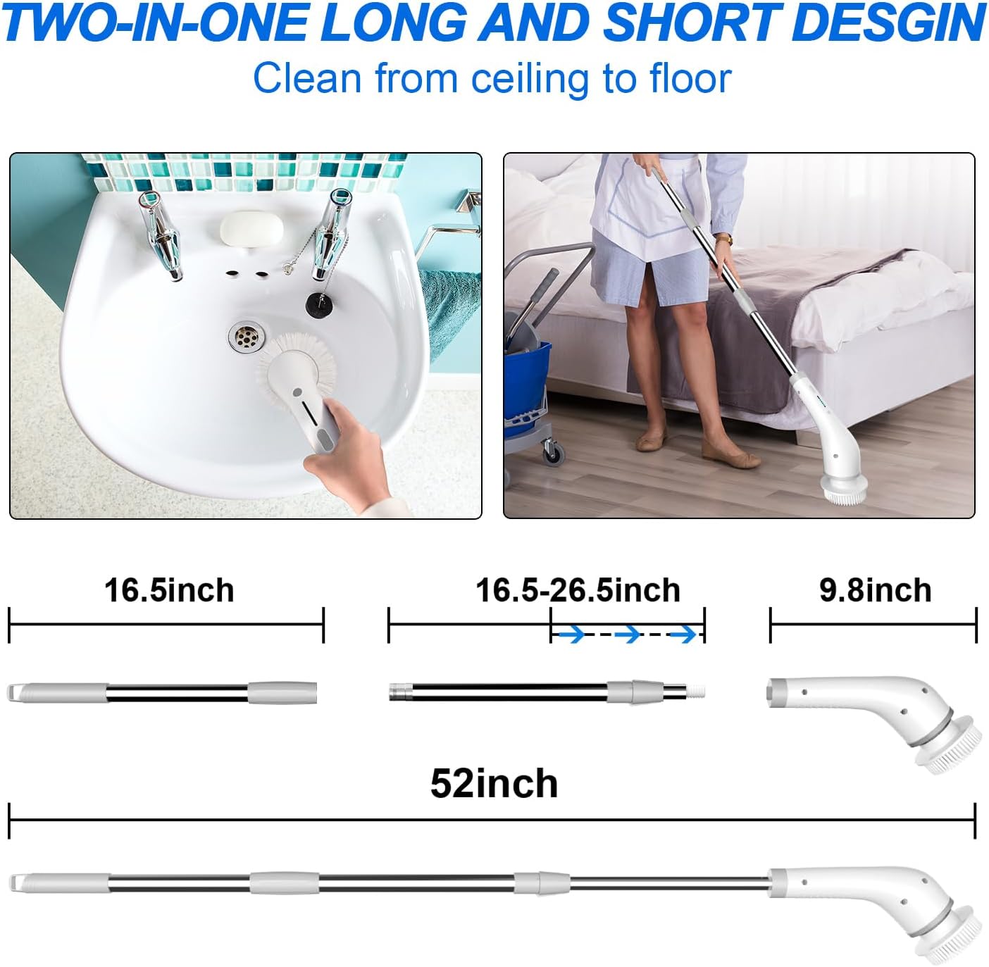 SZFIXEZ Electric Spin Scrubber, Electric Cleaning Brush - 2 Speeds, SXT-160 Cordless Power Spinning Cleaner Brush, Handheld Shower with 8 Replaceable Brush Heads for Tile, Tub, Sink, Wall, Bathroom - Image 3