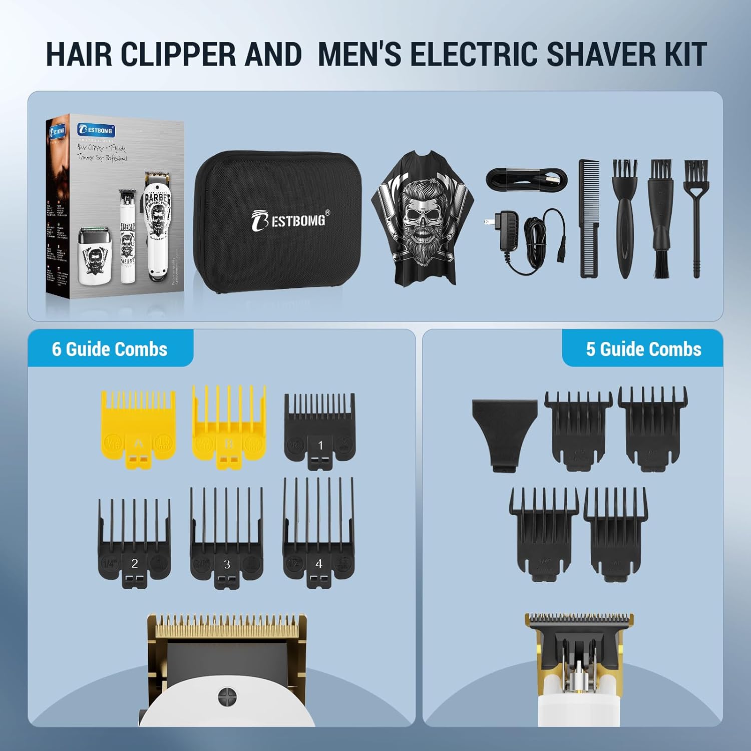 BESTBOMG® Hair Clippers for Men Professional, Beard Trimmer Kits & Sets, Electric Shavers, Hair Clippers & Trimmer Ceramic T-Blade, for Barber, for Gifts - Image 7