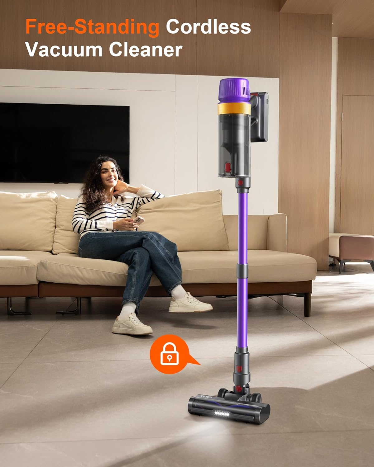 Cordless Vacuum Cleaner, 580W/48Kpa/65Mins Vacuum Cleaners for Home, Self-Standing Stick Vacuum with LED Display & Wall Mount Charging, Anti-Tangle Handheld Vacuum Cordless for Floor/Carpet/Pet Hair - Image 6