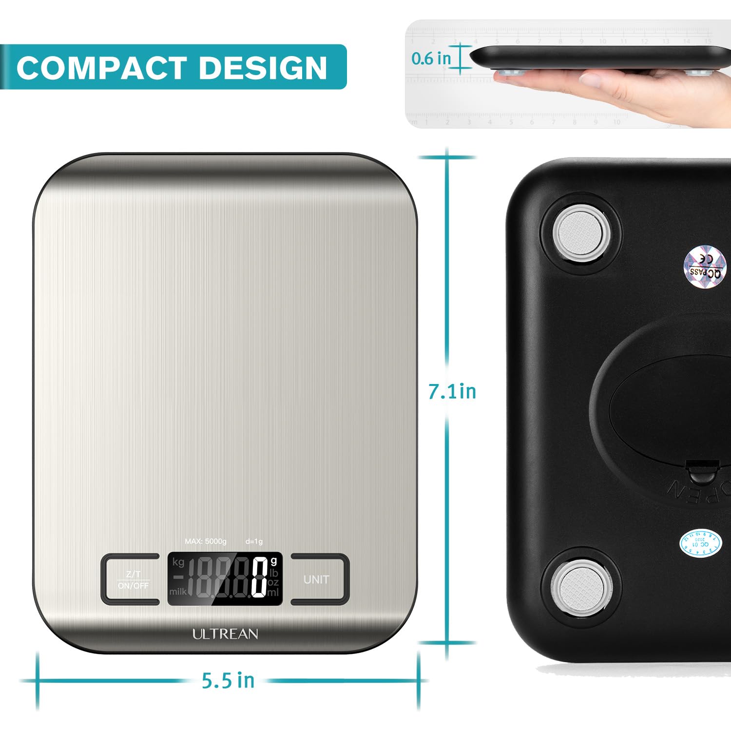 Ultrean Food Scale, Digital Kitchen Scale Weight Grams and Ounces for Baking Cooking and Meal Prep, 6 Units with Tare Function, 11lb (Batteries Included) - Image 8