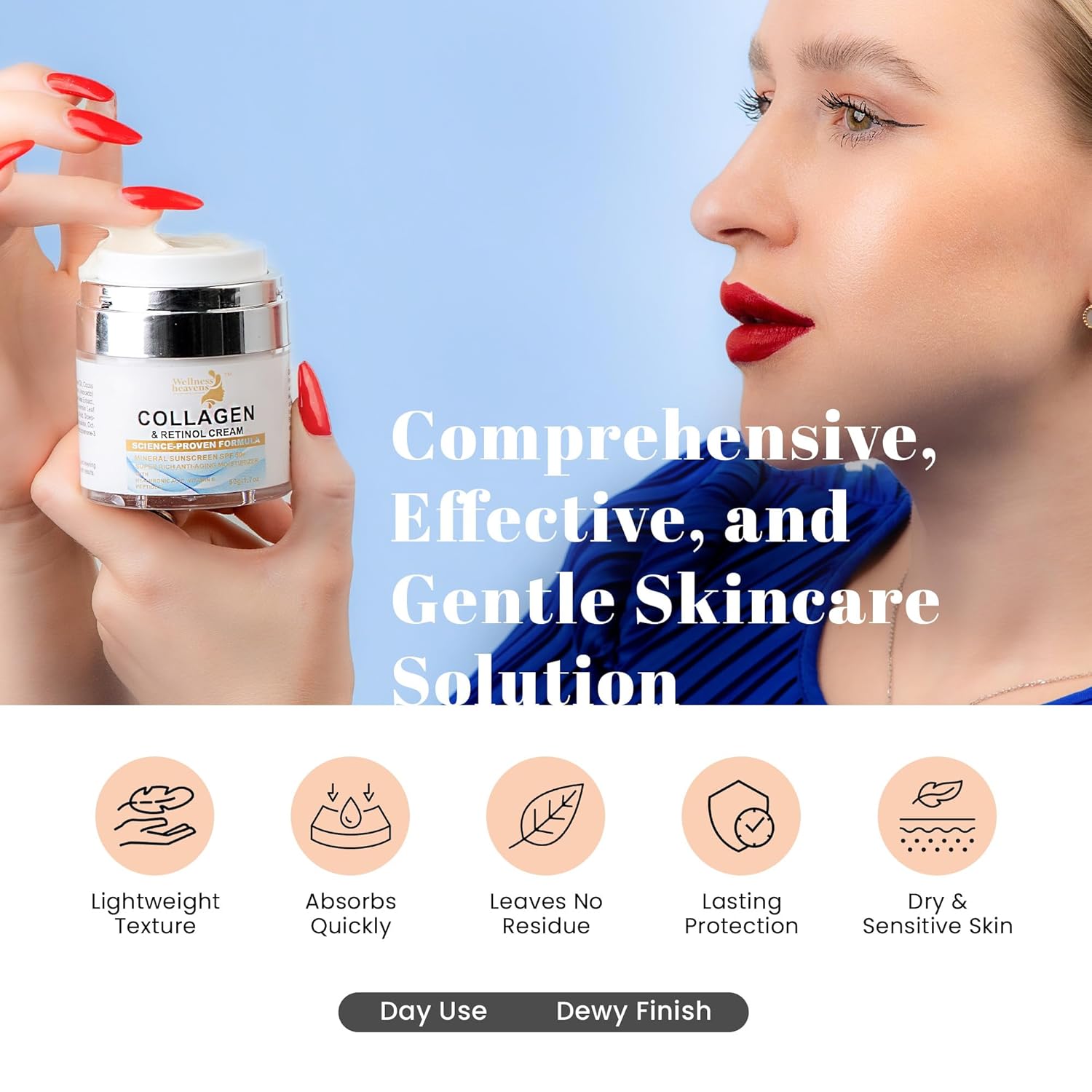 Daily Face Moisturizer with SPF 50 - Retinol, Hyaluronic Acid & Collagen with Age-Defying, Lift & Firm Cream and Sun Protection - Day & Night Repair Anti-Aging Face Moisturizer with Sunscreen | 1.7oz - Image 7