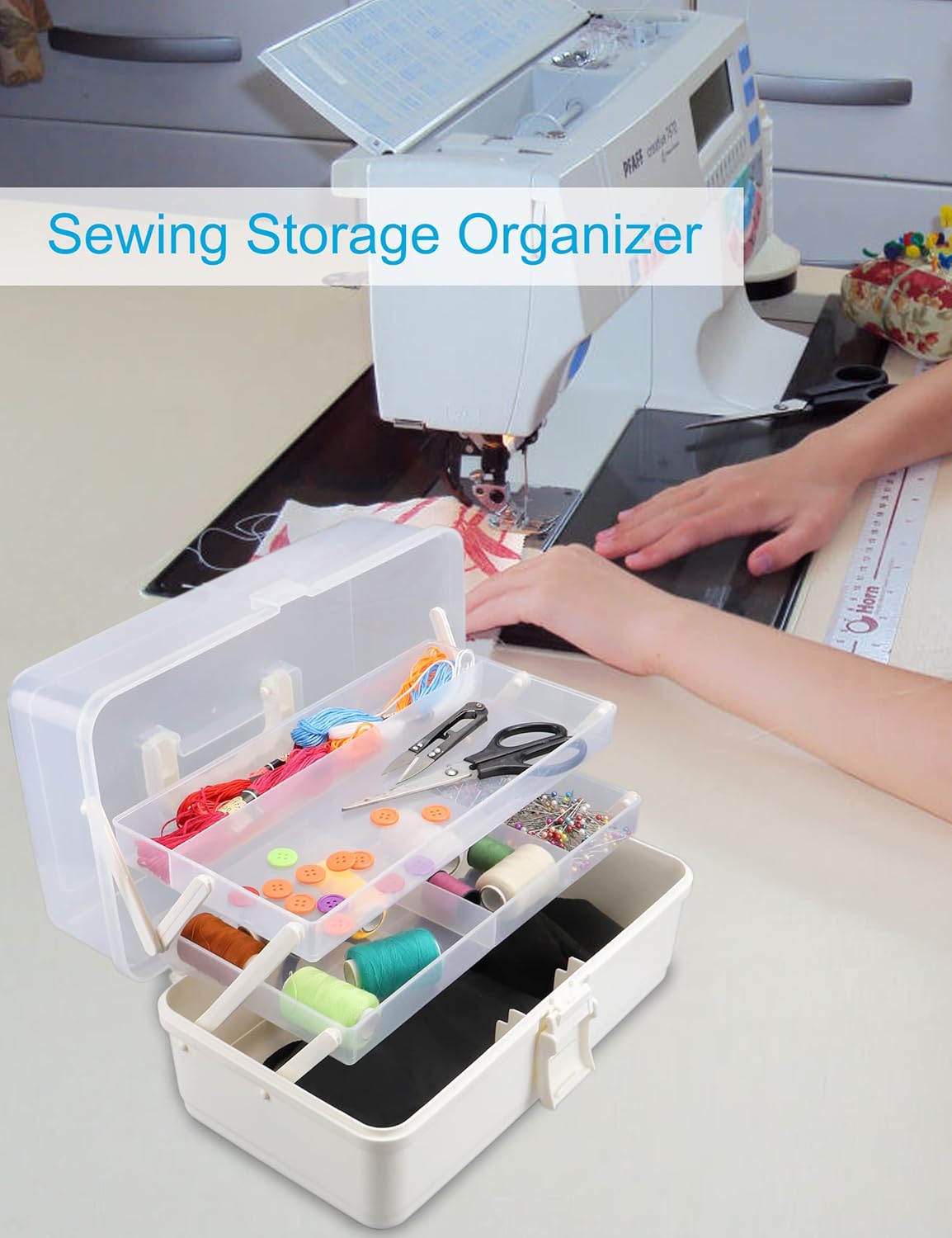 Craft Art Box Tackle Box Organizers, 3 Layer White Sewing Hair Supply Organization Boxes Medication Organizer Plastic Toolbox - Image 7