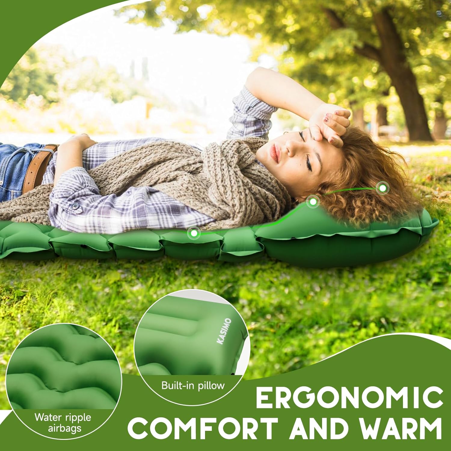 KASIMO Camping Sleeping Pad, Ultralight Camping Mat with Pillow Built-in Foot Pump Inflatable Sleeping Pads Compact for Camping Backpacking Hiking Traveling Tents - Image 3