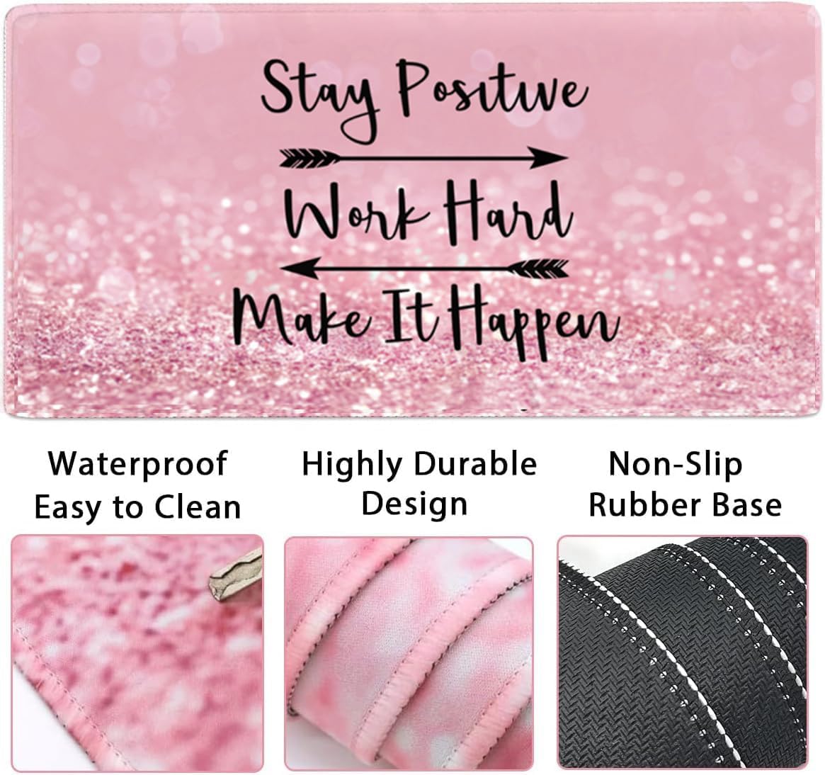 4-in-1 Gaming Mouse Pad Wrist Support Set,Desk Pad + Mouse Pad with Wrist Rest + Keyboard Wrist Rest + Coaster, Ergonomic Design for Home Office Study Game - Pink Stay Positive - Image 4