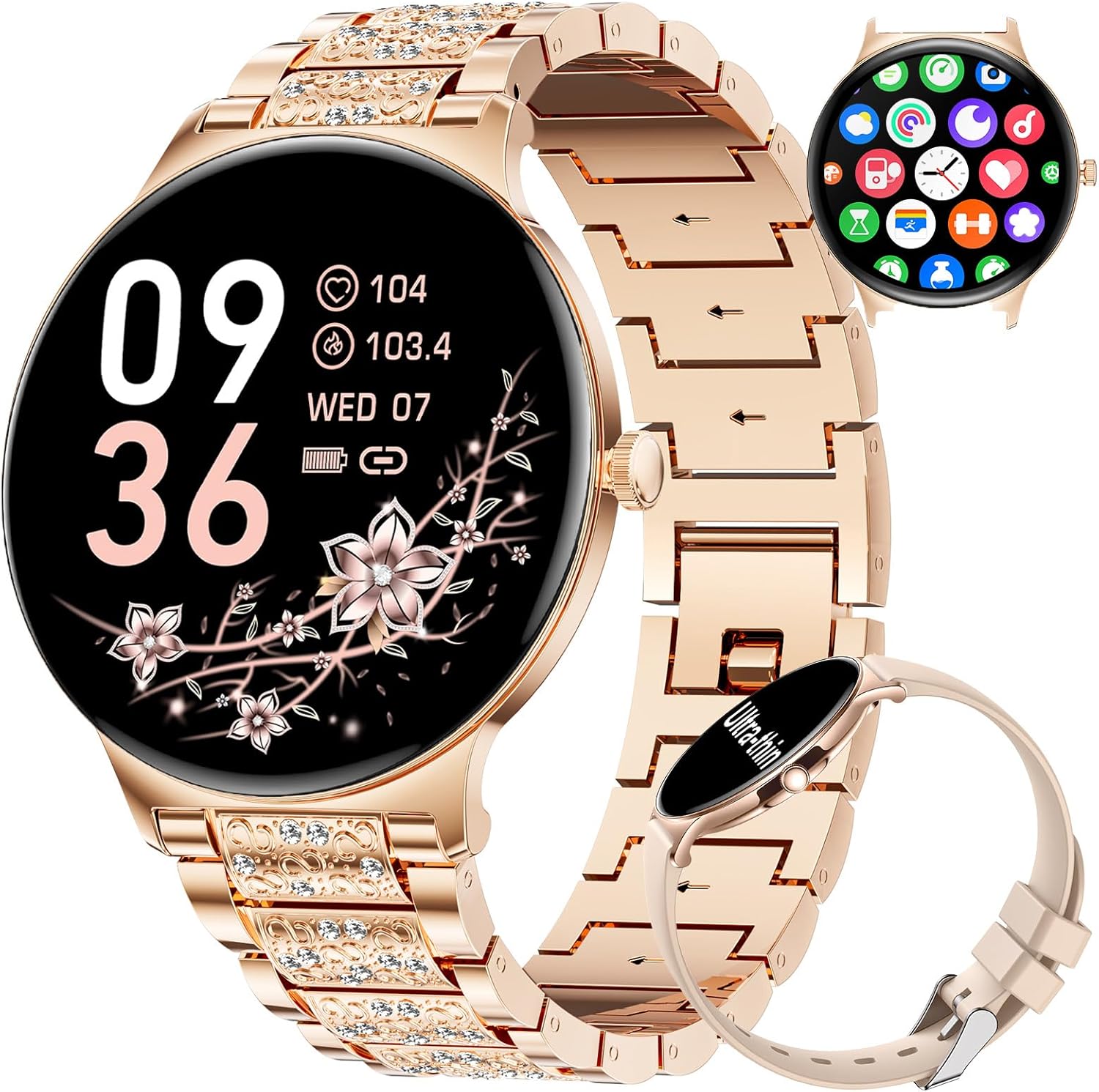 LIGE Smart Watch for Women(2 Bands), 1.43" HD AMOLED Slim Smartwatch for Android iOS,Fitness Tracker with 120+ Sport Modes/IP68 Waterproof/Sleep Monitor,Rose Gold - Image 2