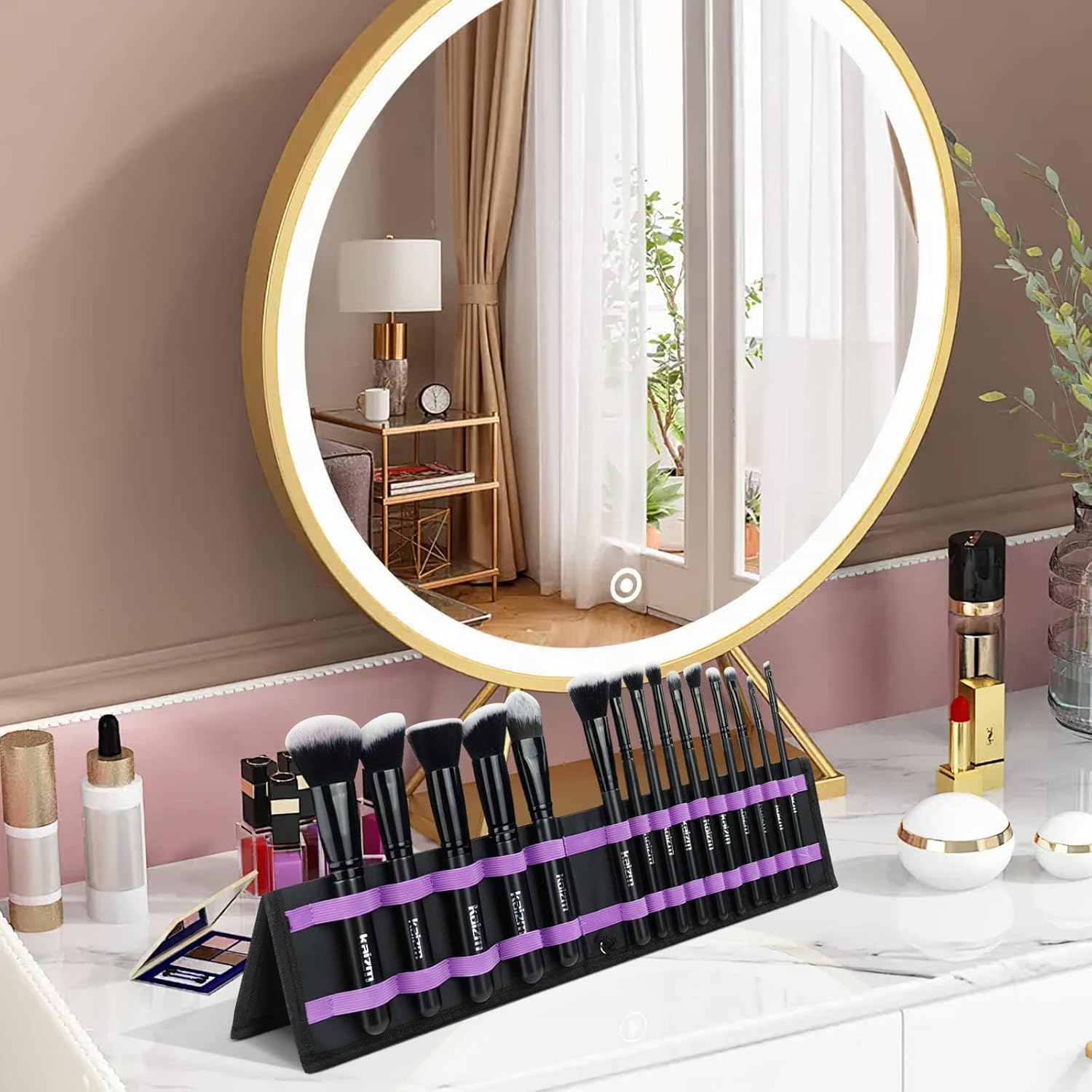 Daxstar Makeup Brushes with a Foldable Case, Makeup Kit 15PCS, Make up Brushes Set Black with 4 Makeup Sponges - Image 7