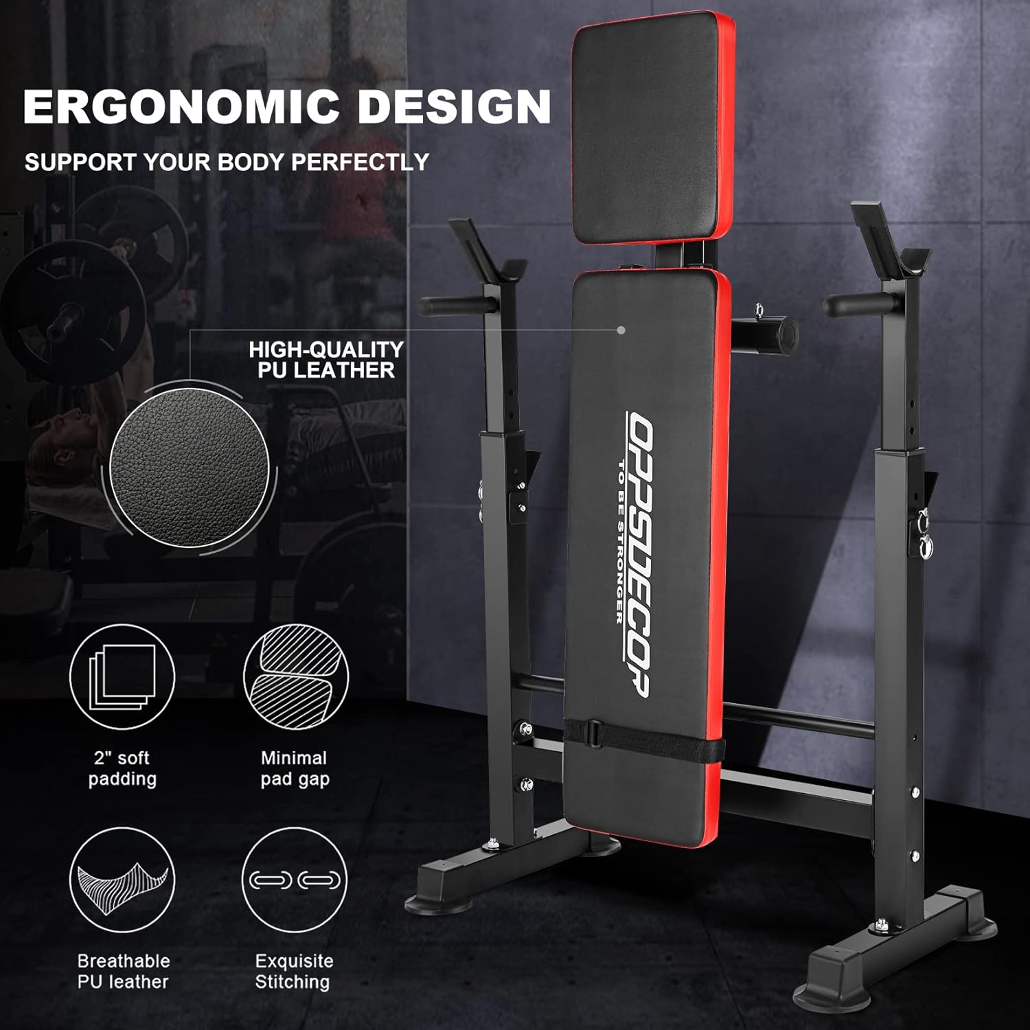 OPPSDECOR 9 in 1 Adjustable Weight Bench Set with Squat Rack 900LBS Bench Press with Leg Extension & Leg Curl Multi-Function Full Body Workout Benches for Home Gym with Safety Bar Catches & V-Handle - Image 4