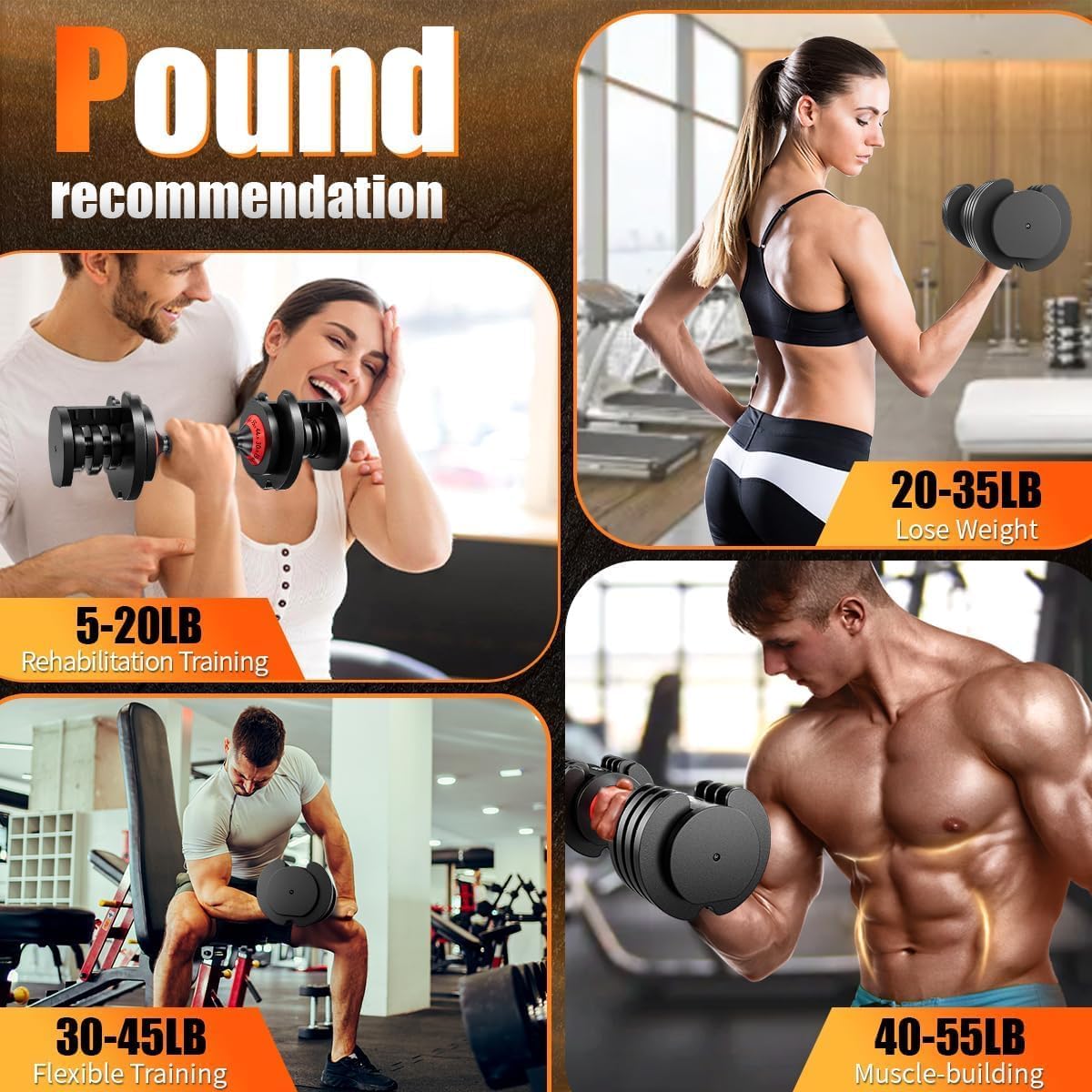 VEICK 25/55 lbs Adjustable Dumbbell with Anti-Slip Turning Handle, Fast Adjust Weight for Men Women, Exercise Equipment with Tray for Home Gym Full Body Workout Fitness - Image 7