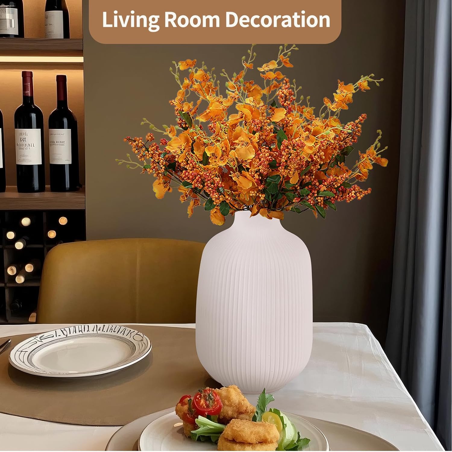 White Ceramic Vases Set of 3, Modern Home vase for Flowers Home Decor for centerpieces Living Room, Ceramic vase Set, Dining Table and Entryway Decor, Housewarmings Gifts, Rustic vases- Stripe - Image 9