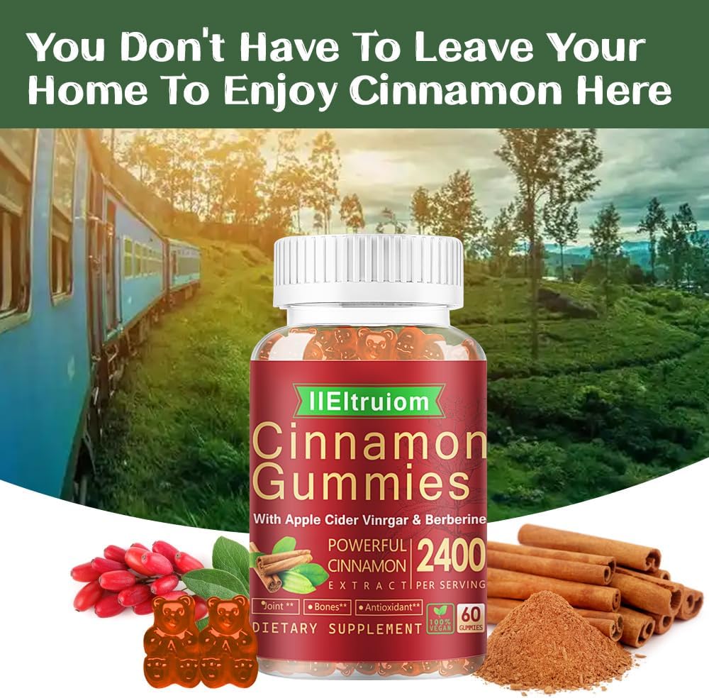 Ceylon Cinnamon Gummies, Ceylon Cinnamon 2400mg with Berberine, Turmeric, Apple Cider Vinegar, Bitter Melon, Chromium - 60 Counts - Image 8