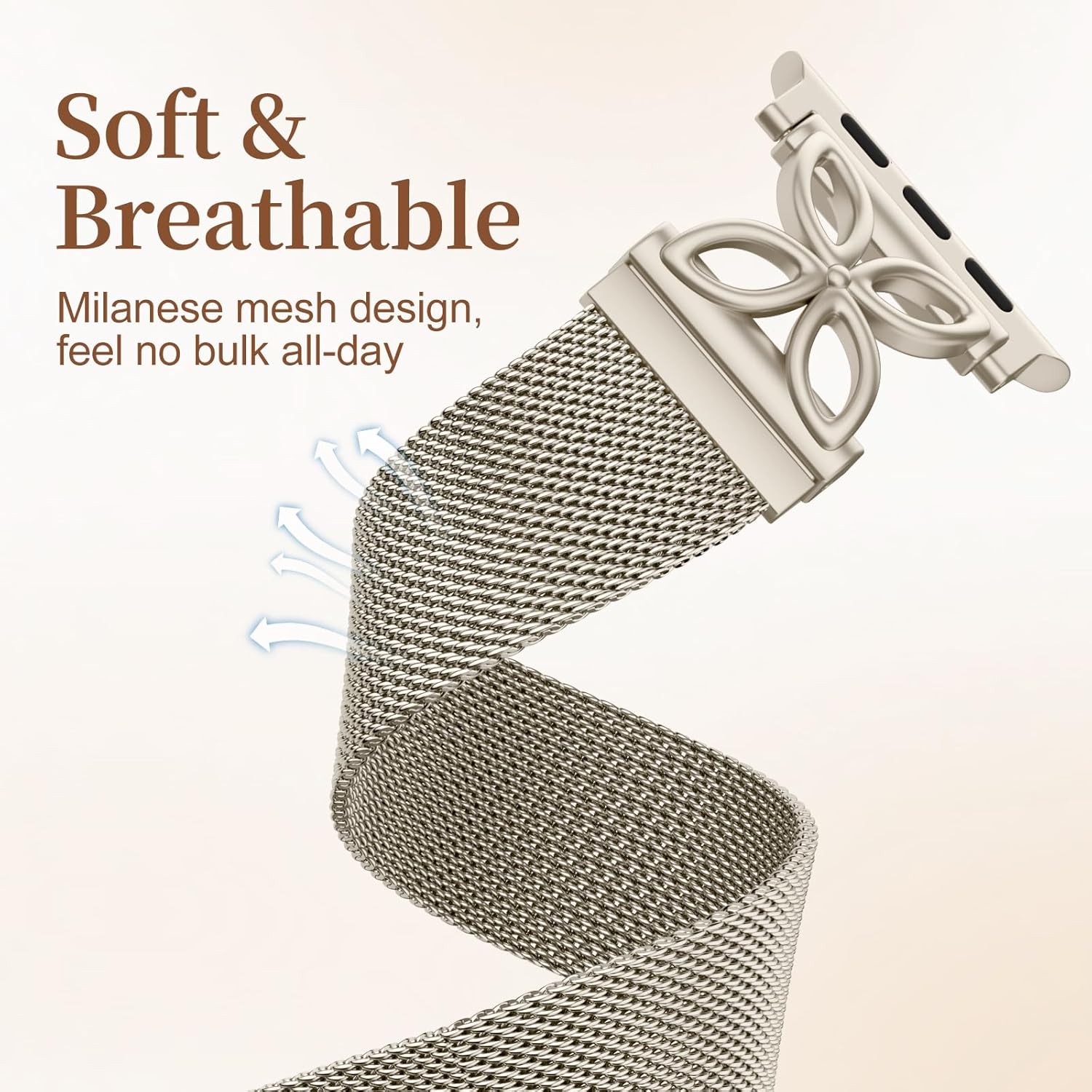 Getino Mesh Loop Compatible with Apple Watch Bands for Women 40mm 41mm 42mm 44mm 45mm 46mm 49mm 38mm Series 10 9 8 7 6 5 4 3 2 1 SE, Metal Stainless Steel Magnetic Strap for iWatch Bands, Starlight - Image 5