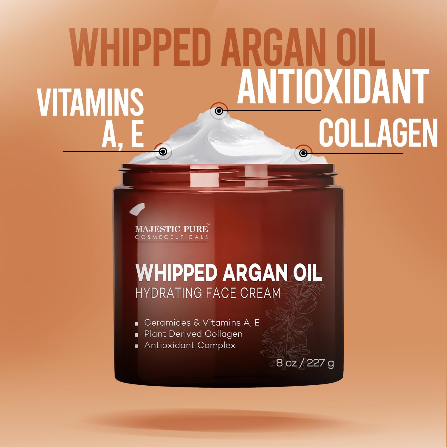 Majestic Pure Whipped Argan Oil Moisturizer Face Cream for Women & Men - With Vitamin E A, Collagen & Ceramides - Hydrates Dry Skin, Oily Skin, Reduces Appearance of Fine Lines – 8oz - Image 10