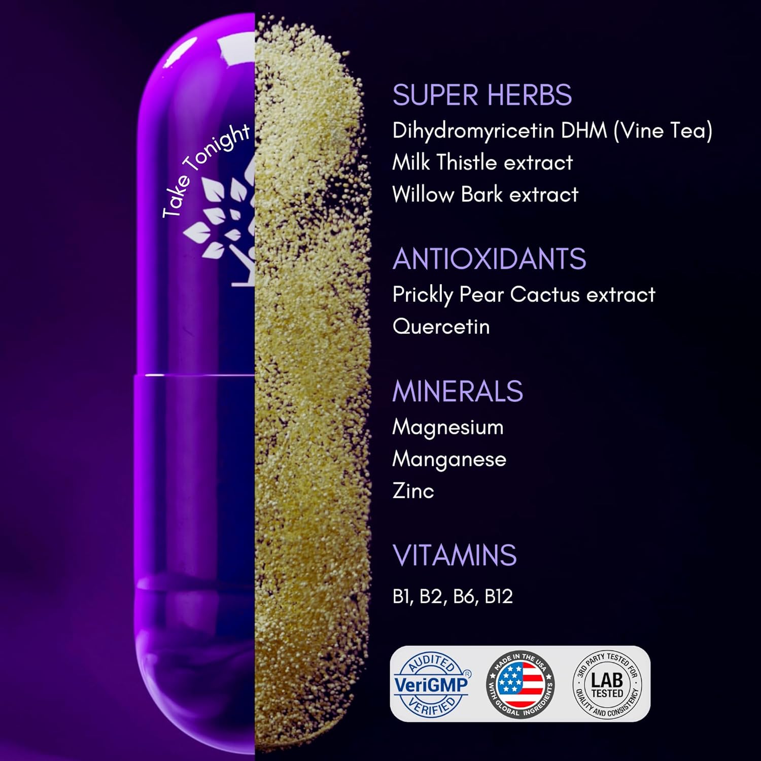 purple tree Post-Celebration Wellness Vitamins | Liver Support, Rapid Hydration, Body Replenisher | Dihydromyricetin DHM, Milk Thistle, Electrolytes, Vitamin B, Willow Bark, Quercetin (30 Pills) - Image 5