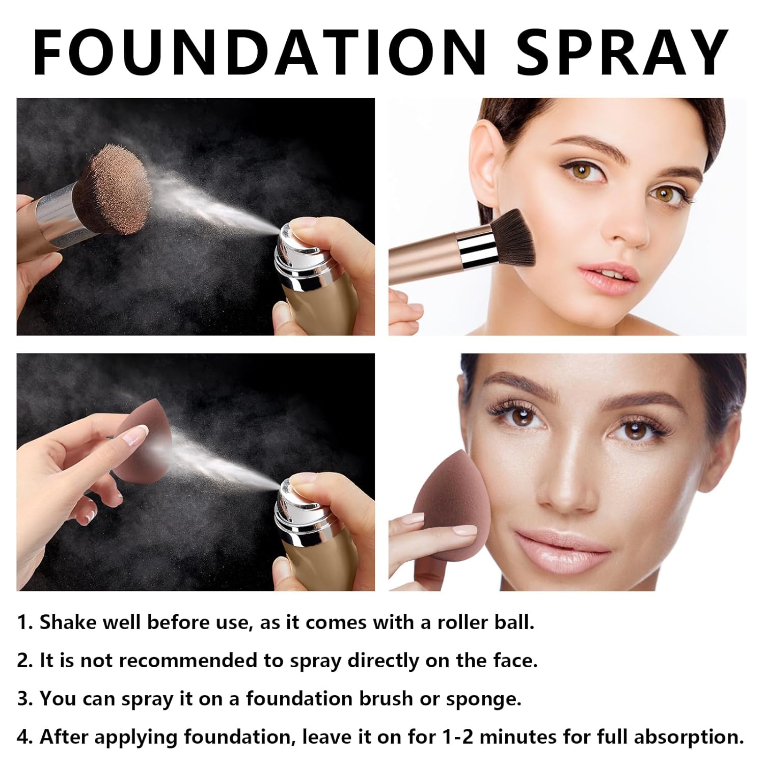 AirBrush Foundation Spray With Primer and Brush, Silky Mist Foundation Spray Makeup, Full Coverage Foundation for Smooth Radiant Finish, Formula Breathable Lightweight Hydrating(#3 Nude) - Image 5