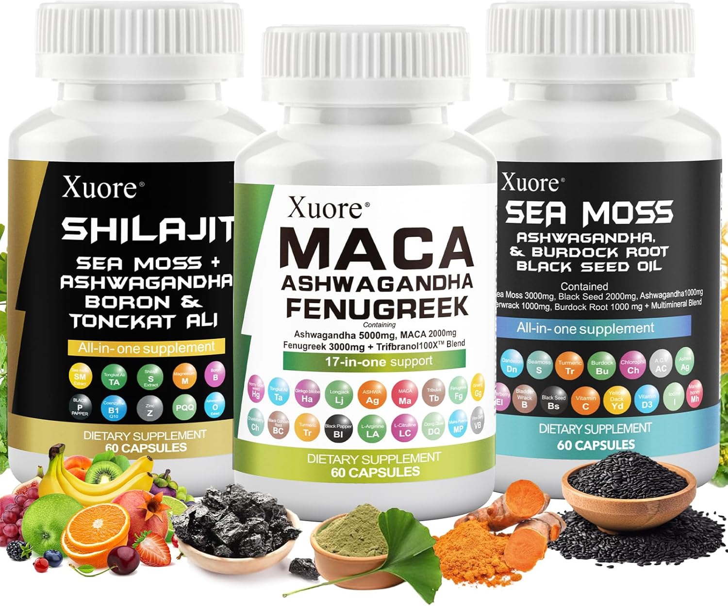 Sea Moss, Black Seed Oil, Ashwagandha, Ginger, Shilajit, Rhodiola Rosea, Panax Ginseng, Maca Root, Fenugreek, Trifibranol100X,All in 1 Supplements (1 Pack) - Image 2