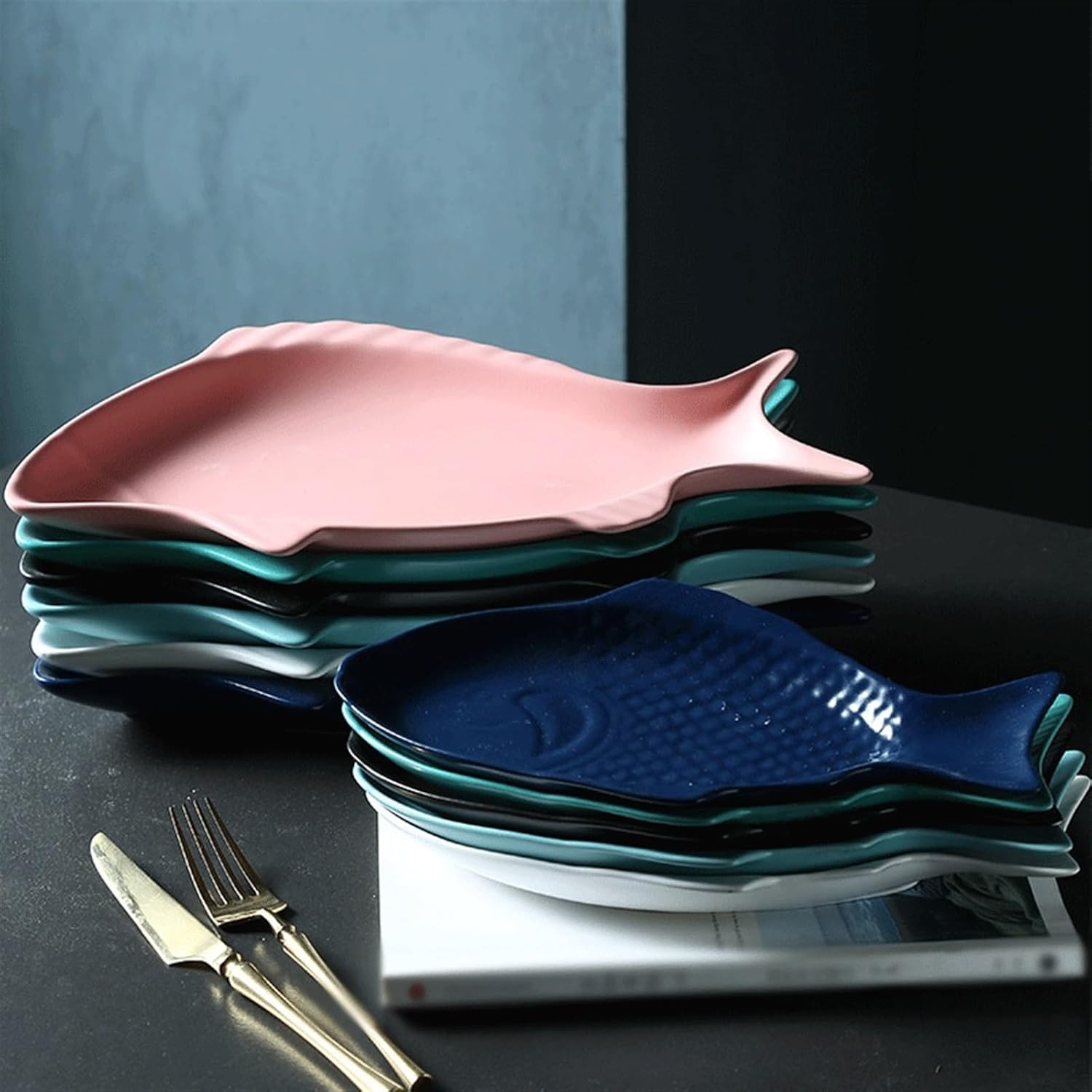 Dinner plate, Irregular Fish Shape Ceramic Plate Rectangular Steamed Fish Plate Ceramic Dinner Plate Family Dining Plate For Hotel Restaurant,Dinnerware(Black) - Image 7