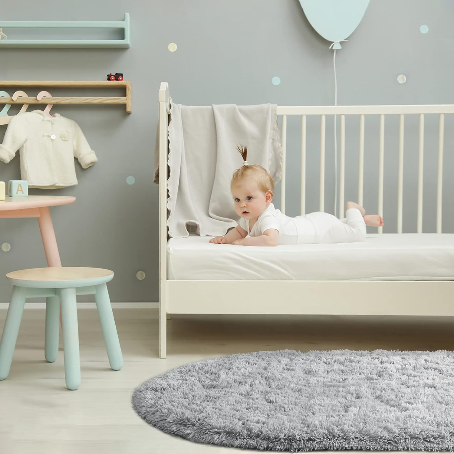 Softlife Fluffy Rugs for Bedroom, Shag Cute Area Rug for Girls and Kids Baby Room Home Decor, 2.6 x 5.3 Feet Oval Indoor Carpet for Nursery Dorm Living Room, Grey - Image 7