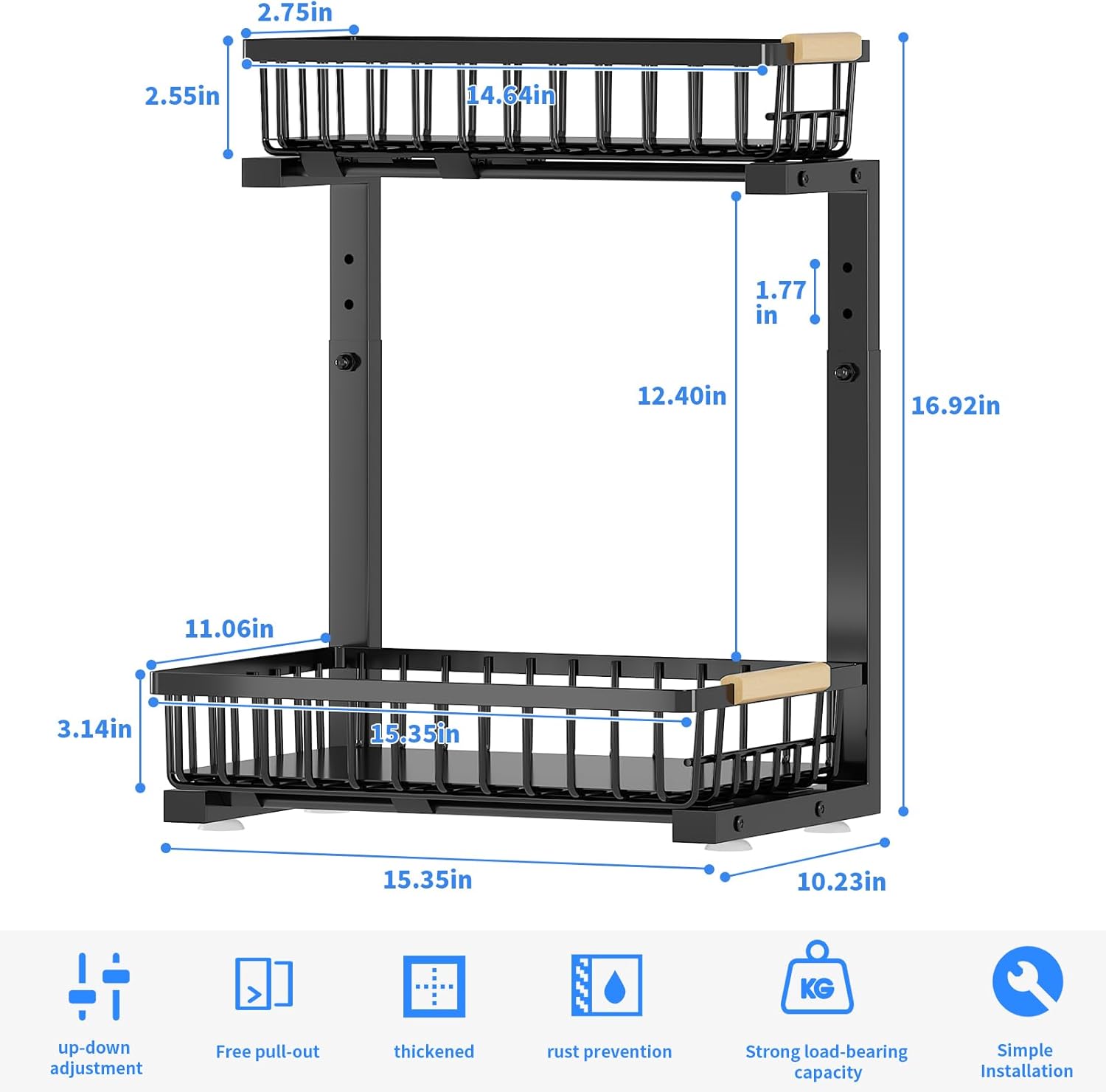 Under Sink Organizer and Storage,Height Adjustable Under Sink Organizer, Single 2 Tier Pull Out Drawer Cabinet Organizer for Kitchen Bathroom Storage - Image 7