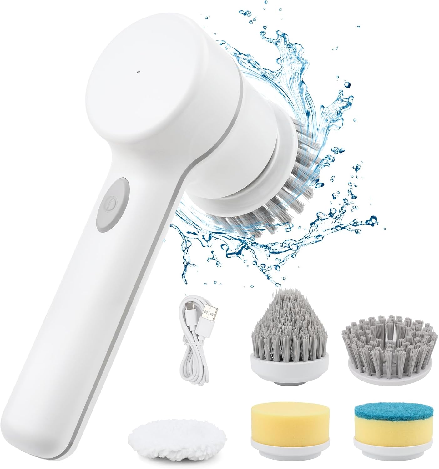 Electric Spin Scrubber Cordless Power Cleaning Brush with 5 Replaceable Brush Heads Rechargeable Scrubber for Bathroom Tub Sink Kitchen Dishes Tile Window Floor Grout, White - Image 2