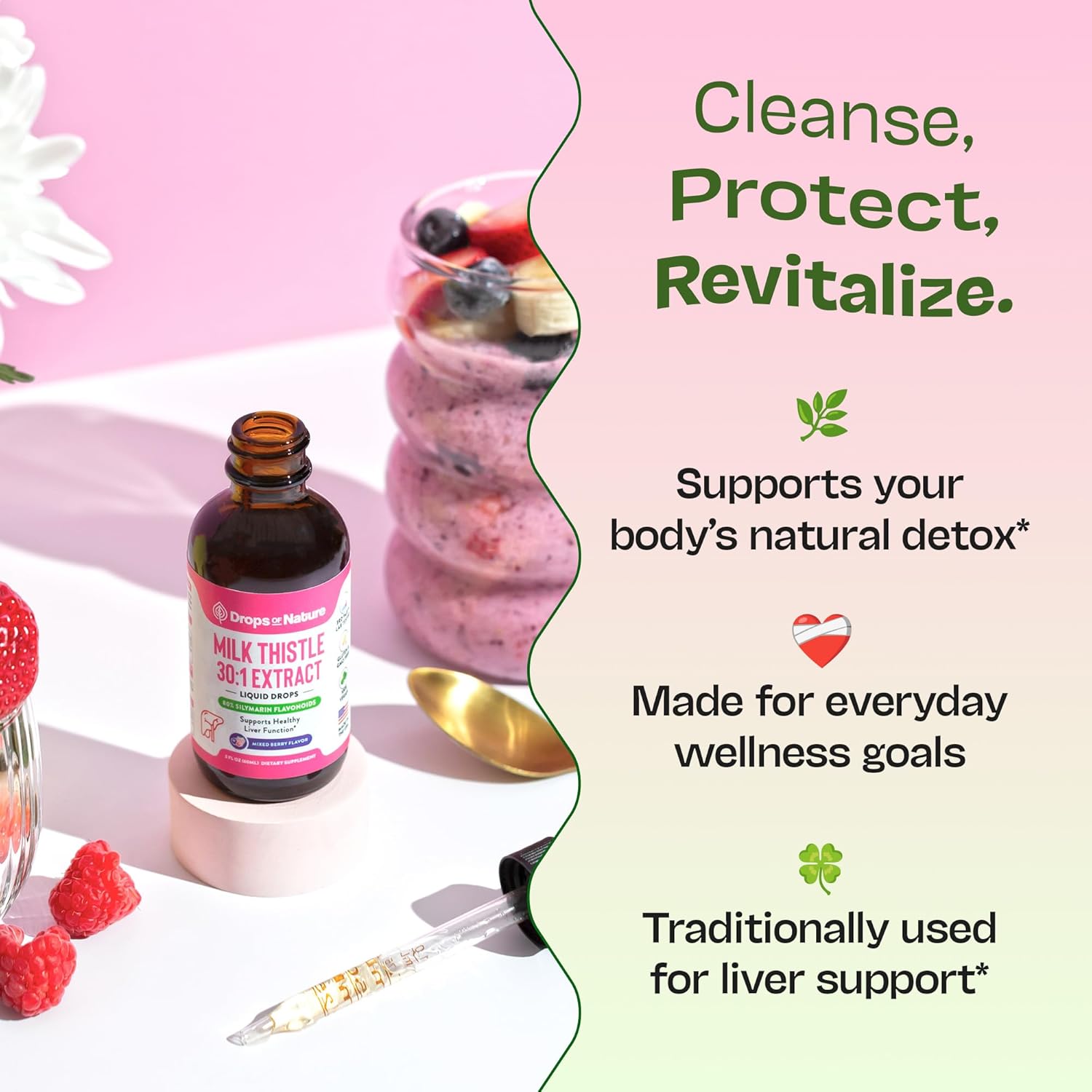 Milk Thistle Supplement Liquid Drops with 80% Silymarin Flavonoids – Vegan, Organic Milk Thistle Extract – Easily Mix with Tea Daily for Antioxidant Properties, Liver, Immune Care (Mixed Berry, 60 mL) - Image 5