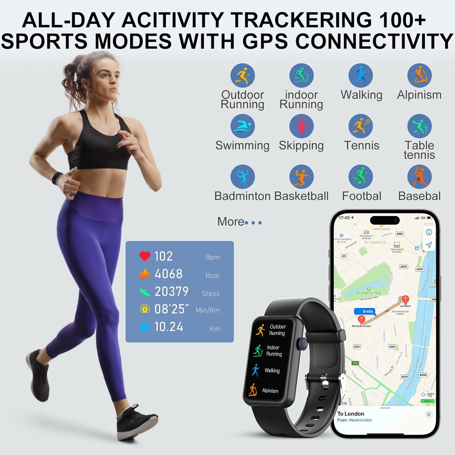 Smart Watch Health Fitness Tracker Watch for Women Men with Heart Rate Blood Oxygen Monitor Sleep Tracker 100+ Exercise Modes - Image 5