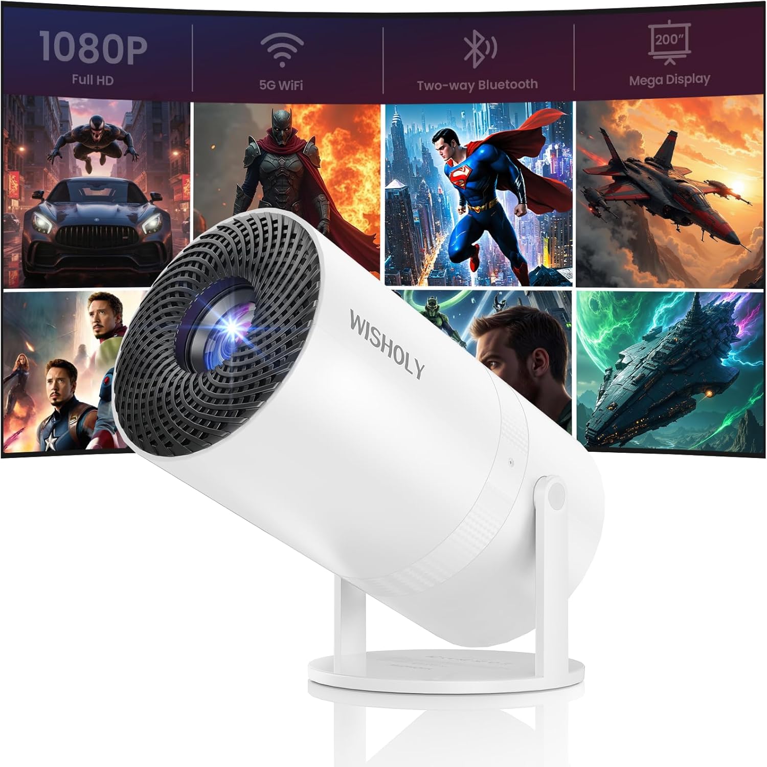 Mini Projector with WiFi and Bluetooth, Portable Movie Projector with 180° Rotatable, 1080P HD Supported, Auto Vertical Keystone, Compatible with Smartphone, TV Stick, Laptop, HDMI, USB - Image 2