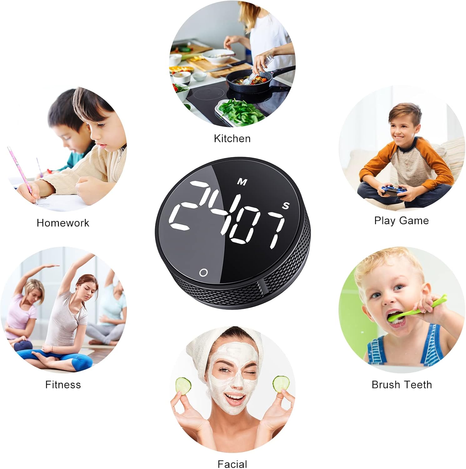 AVINIA Digital Kitchen Timers, Visual timers Large LED Display Magnetic Countdown Countup Timer for Classroom Cooking Fitness Baking Studying Teaching, Easy for Kids and Seniors Black - Image 7