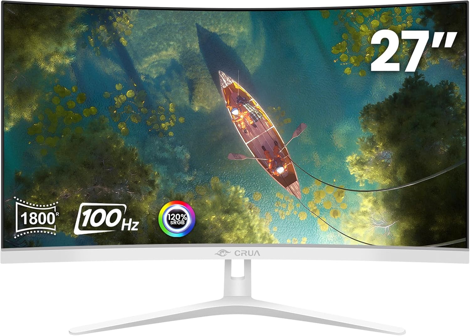 CRUA 27" Curved White Monitor, Full HD(1920x1080P) VA Panel 1800R 100HZ 120% sRGB Professional Computer Monitors, 3Sides Frameless, Flicker-Less,Blue Light Filter, for Office & Gaming.(VGA, HDMI) - Image 2