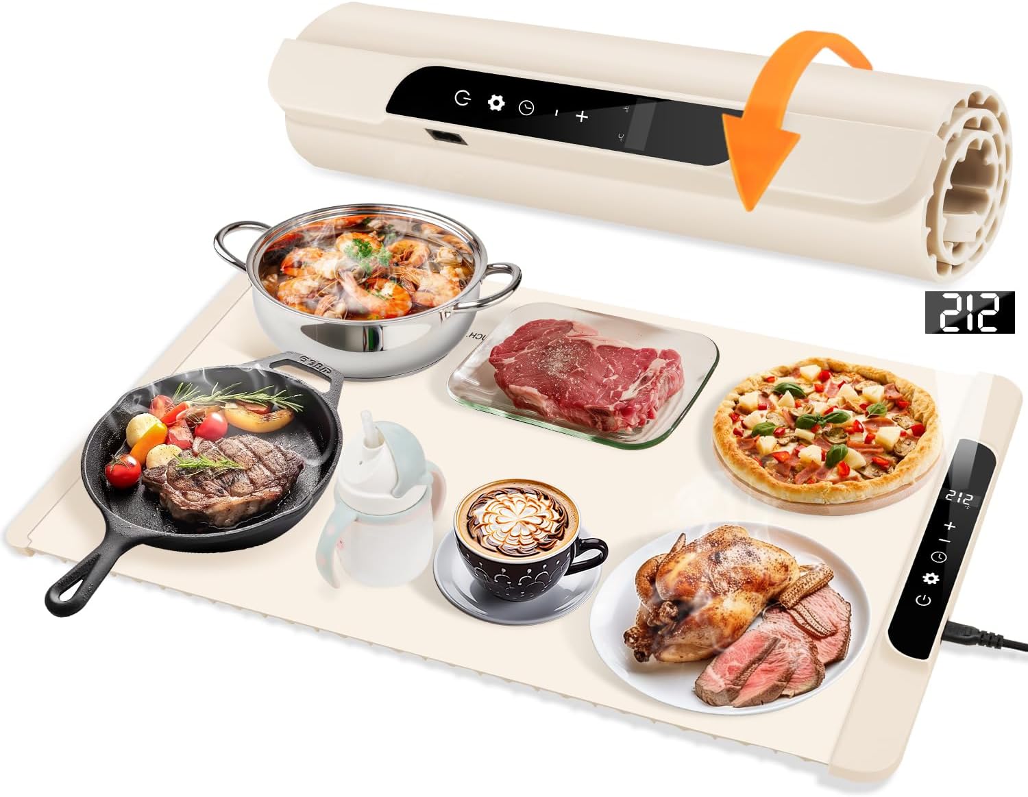 Warming Mat for Food, Silicone Food Warming Mat with 11-Level Temp & 10-Hour Timer, Electric Warming Mat with Full-Surface Rapid Heating, Roll Up Food Warming Trays for Buffets Party Kitchen Counter - Image 2