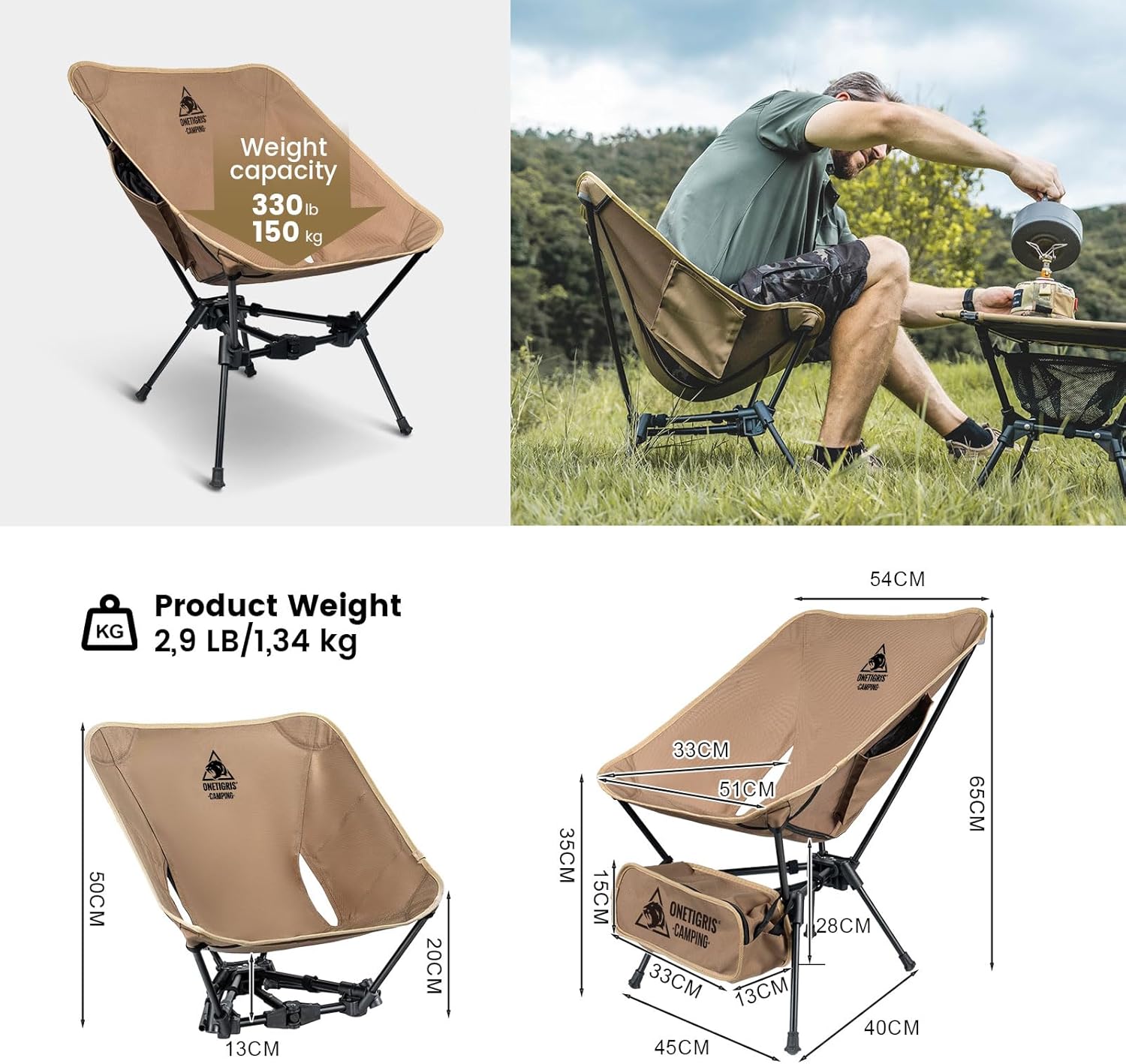 ONETIGRIS Tigerblade Camping Chair, Lightweight Folding Backpacking Hiking Chair, Compact Portable 330 lbs Capacity - Image 4
