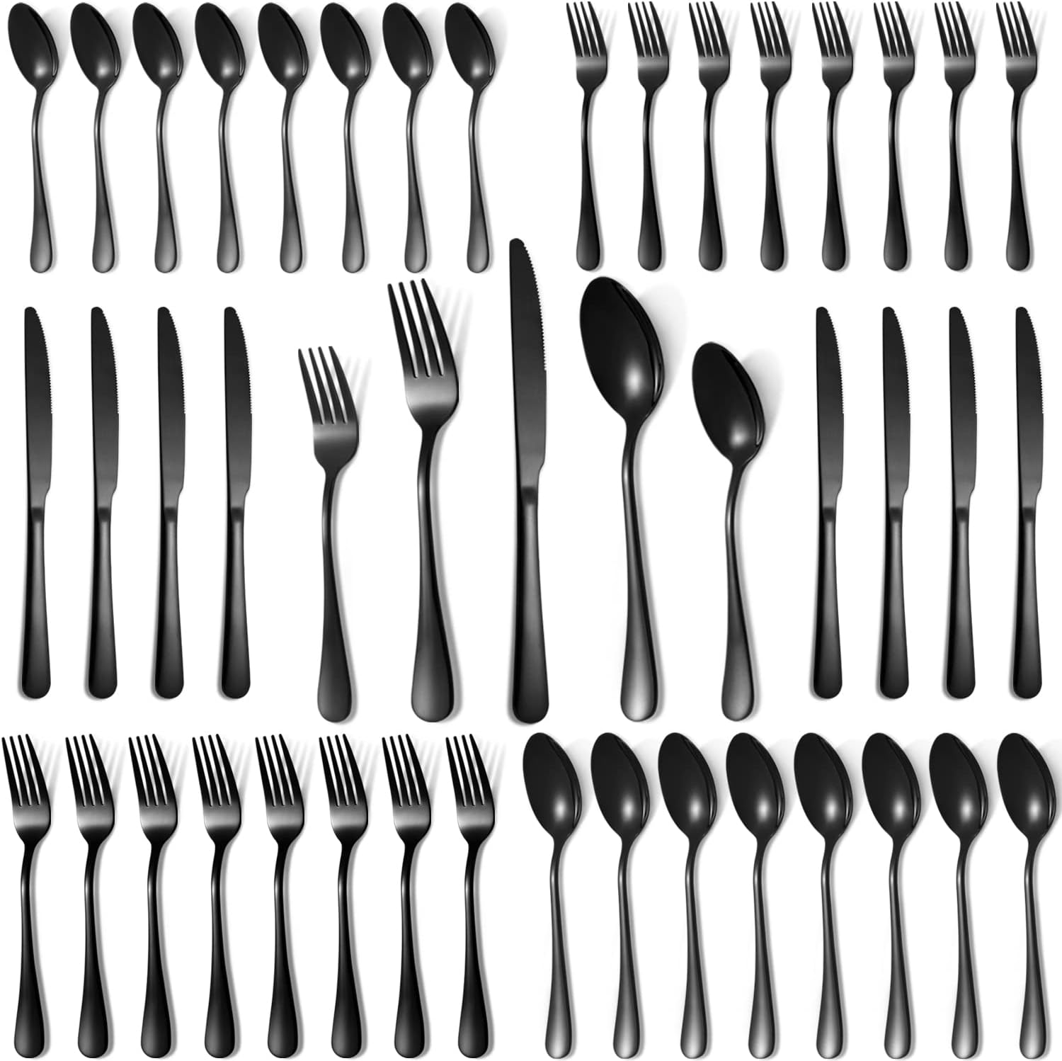 Lazycorner 40 Pcs Black Silverware Set for 8, Mirror Polished Flatware Set Stainless Steel Fork Knife Spoon, Food Grade Eating Utensils Sets, Reusable Silverwear Cutlery Set, Dishwasher Safe - Image 2
