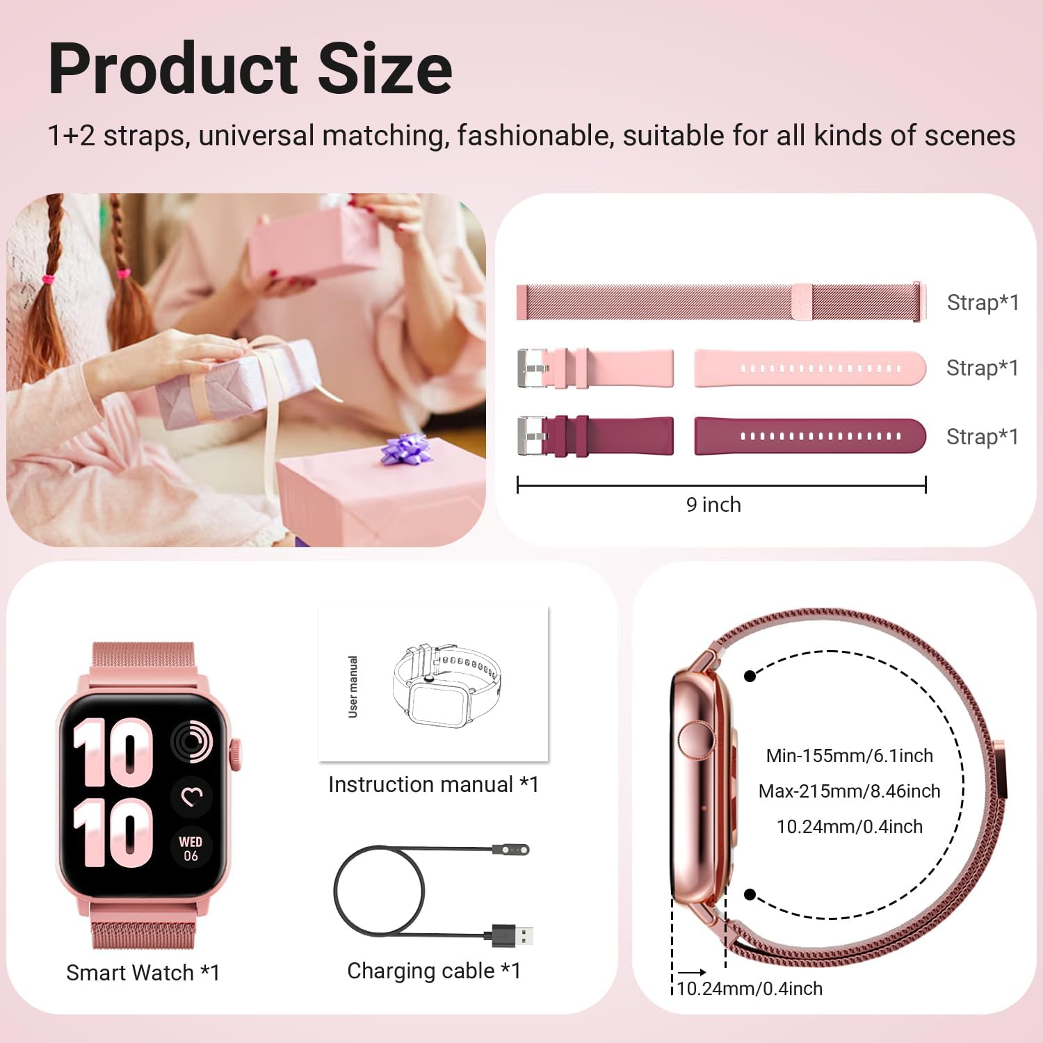 Smart Watches for Women, 1.83" HD Fitness Tracker (Answer/Make Calls), 120+ Sport Modes with Heart Rate/Sleep Monitor, IP68 Waterproof, Fitness Watch for iOS Android, Rose Gold - Image 8