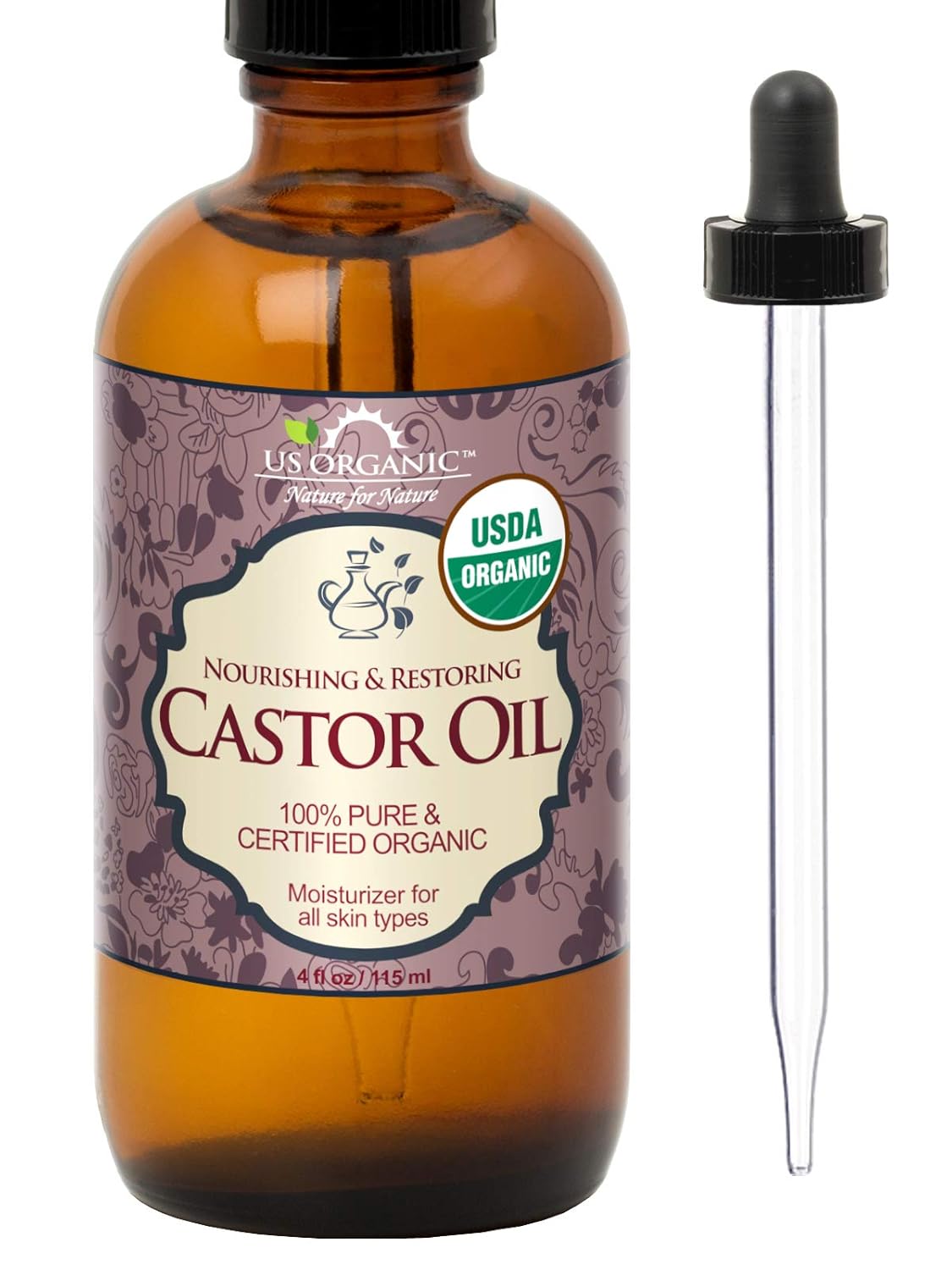 US Organic Castor Oil, USDA Certified Organic,Expeller Pressed, Hexane Free, 100% Pure & Natural moisturizing and emollient properties, For Skin, Hair Care, Eyelashes, DIY projects (4 oz (115 ml)) - Image 2