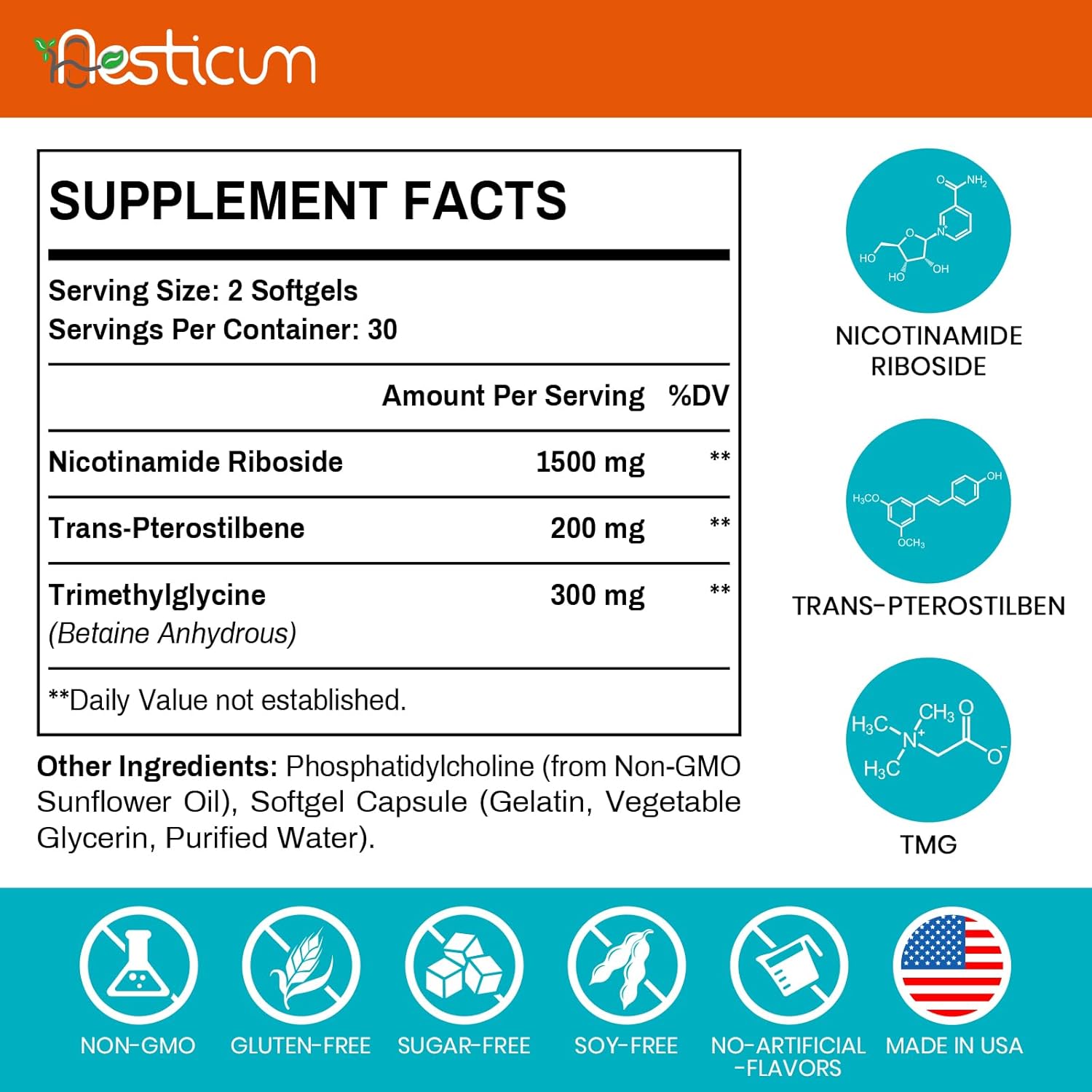 2000 MG Liposomal Nicotinamide Riboside Supplement with TMG & Pterostilbene, High Bioavailability NAD+ Boosting Supplement, Superior to Niacinamide for Energy, Immunity, Age Resistance, 60 Softgels - Image 3