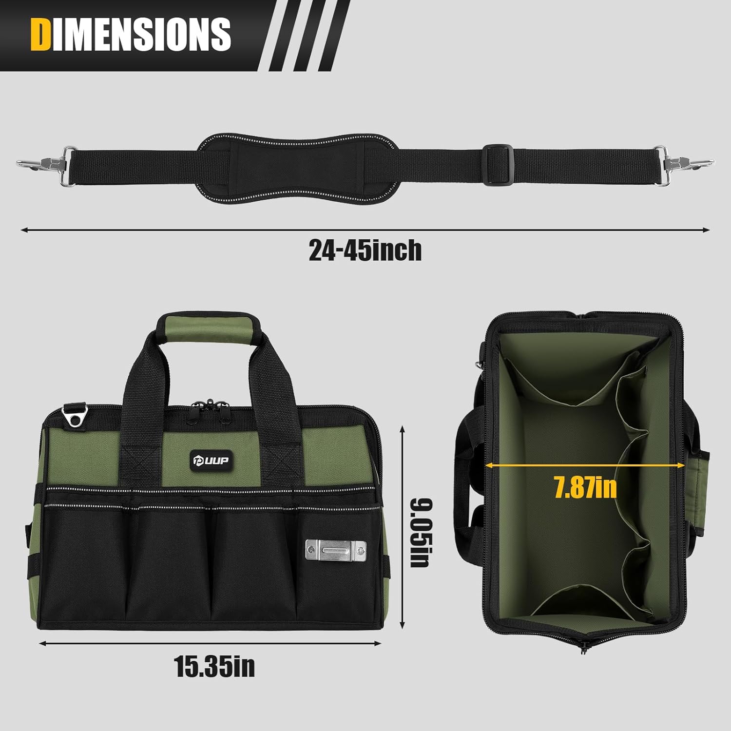 Heavy Duty Tool Bag 15-Inch, 16-Pocket Portable Empty Tool Box Organizer Storage, Toolbox Organization, Soft Handle Large Zipper Carrying Toolbag, Father Day Dad Men Mechanic Welding Birthday Gift - Image 3