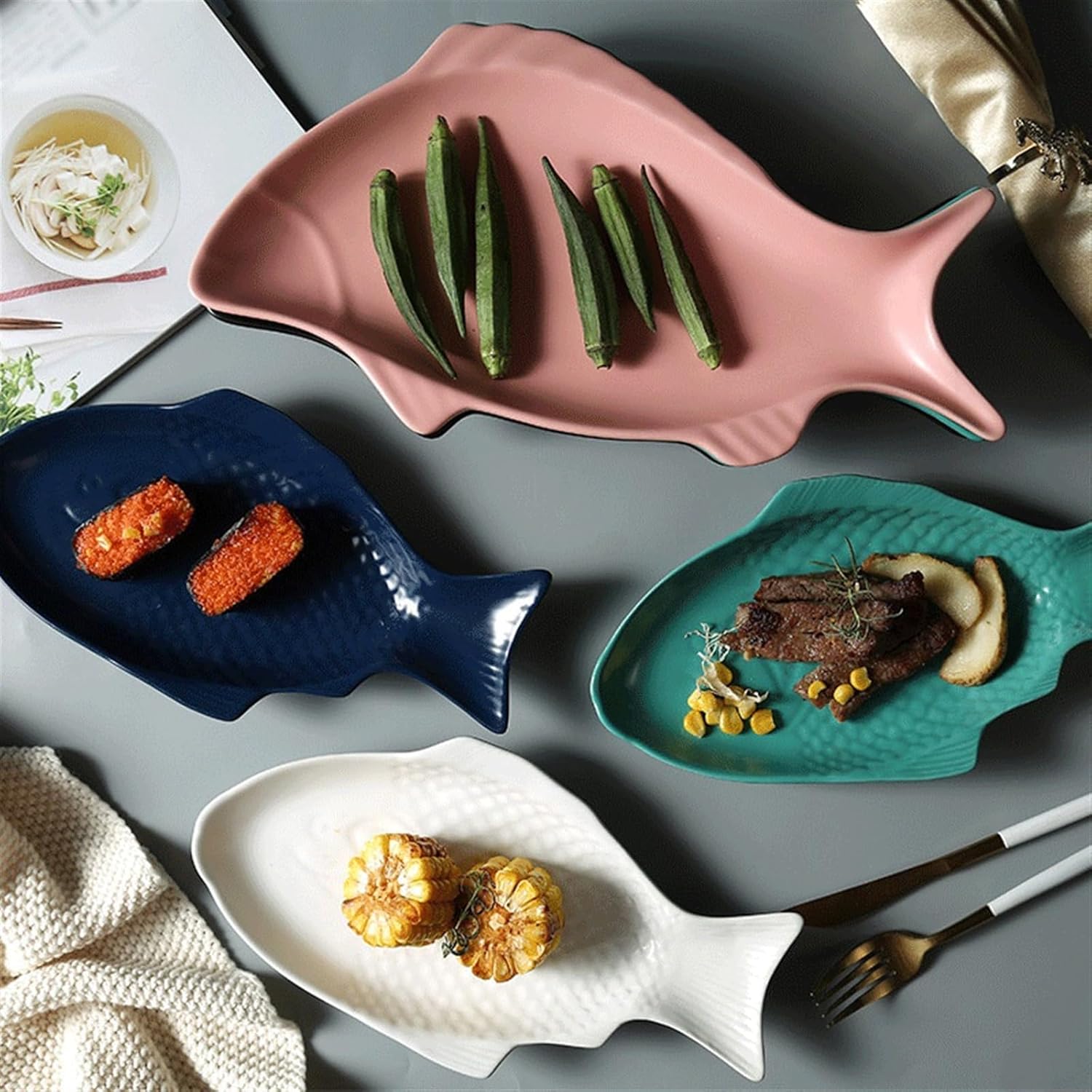 Dinner plate, Irregular Fish Shape Ceramic Plate Rectangular Steamed Fish Plate Ceramic Dinner Plate Family Dining Plate For Hotel Restaurant,Dinnerware(Black) - Image 4