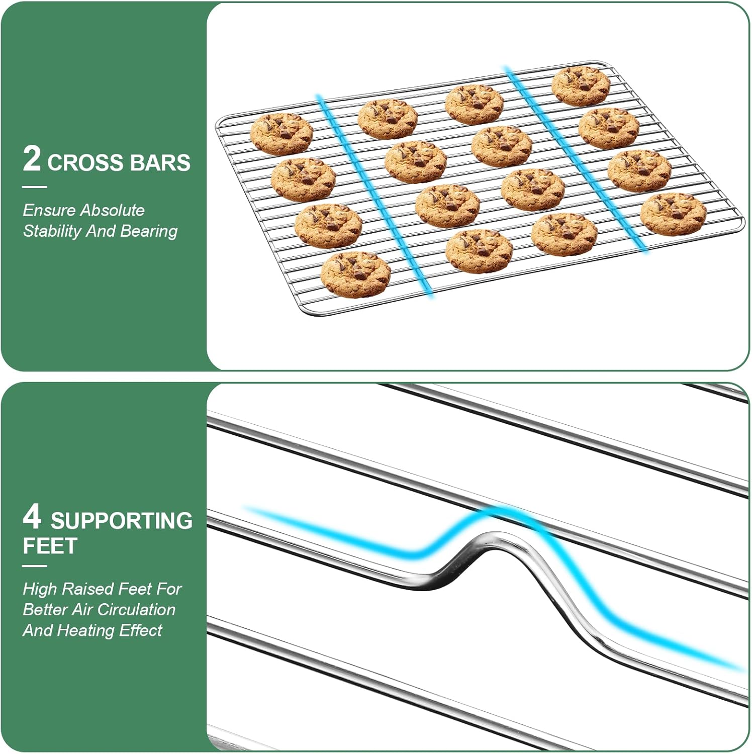 Stainless Steel Baking Sheets with Rack, HKJ Chef Cookie Sheets and Nonstick Cooling Rack & Baking Pans for Oven & Toaster Oven Tray Pans, Rectangle Size 12.5L x 10W x 1H inch & Non Toxic & Healthy - Image 6