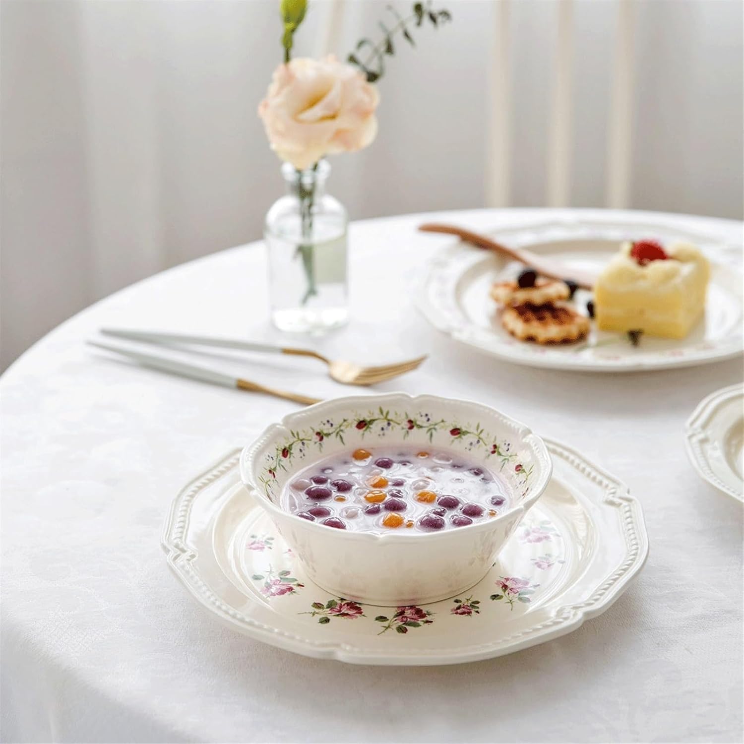 Dinner plate, Ceramic Vintage Rose Dinner Plate Kitchen Tableware Deep Plate Dinner Plate Large Size Dinner Plate Suitable for Salad Steak,Dinnerware - Image 4