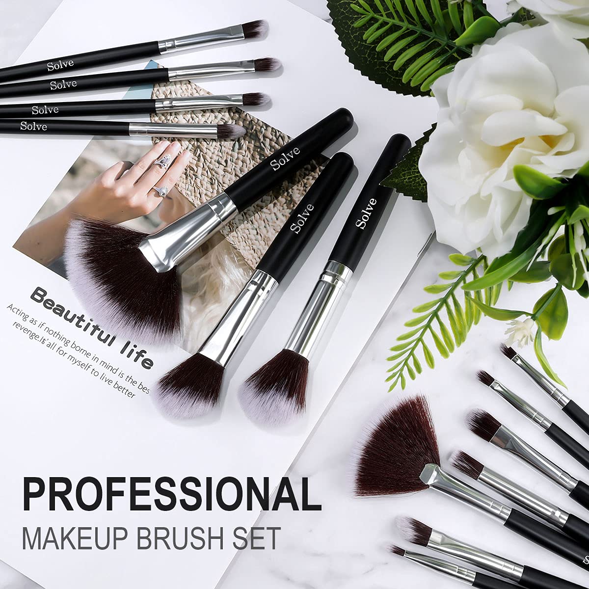 Makeup Brush Set, SOLVE 32 Pieces Professional Makeup Brushes Wooden Handle Cosmetics Brushes Foundation Concealer Powder Face Eye Make up Brushes Kit, Black - Image 9