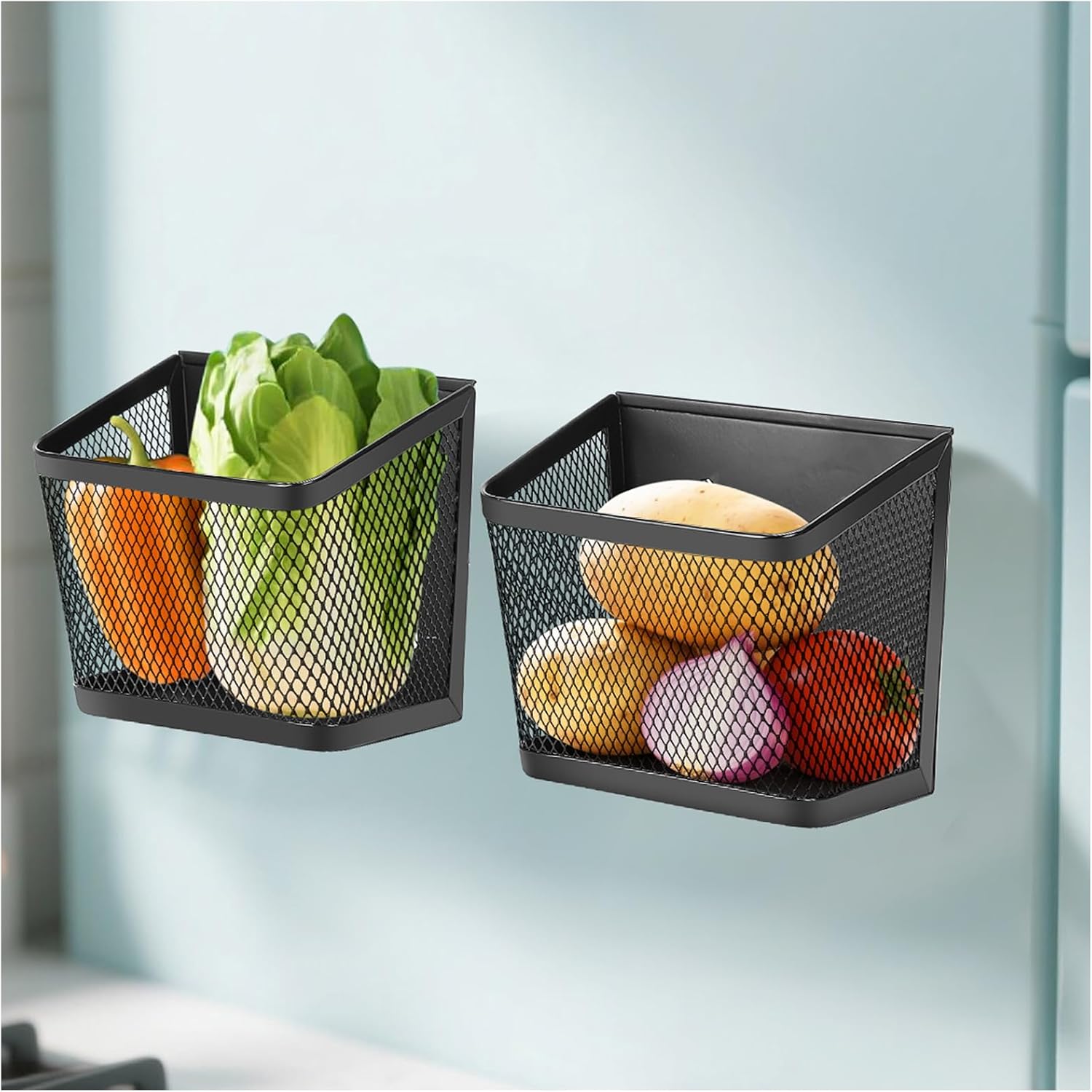 2 Pack Magnetic Spice Rack for Refrigerator and Oven Magnetic Fridge Basket Shelf Organizer for Kitchen Storage (Black) - Image 3