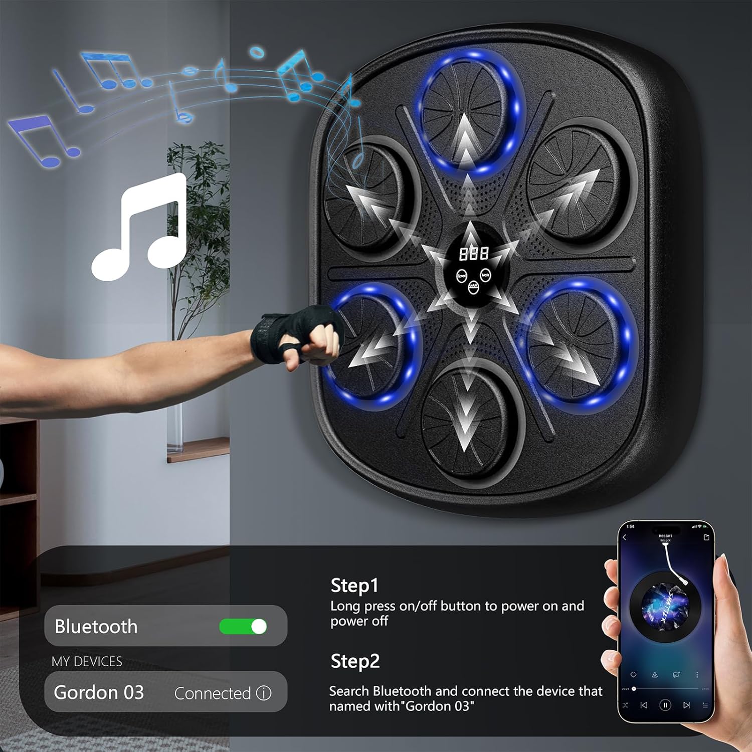 Music Boxing Machine for Adults, Smart Bluetooth Music Punching Machine with Boxing Gloves, Boxing Machine Wall Mounted Music, 9 Modes and 9 Speeds for Home, Office and Gym - Image 4