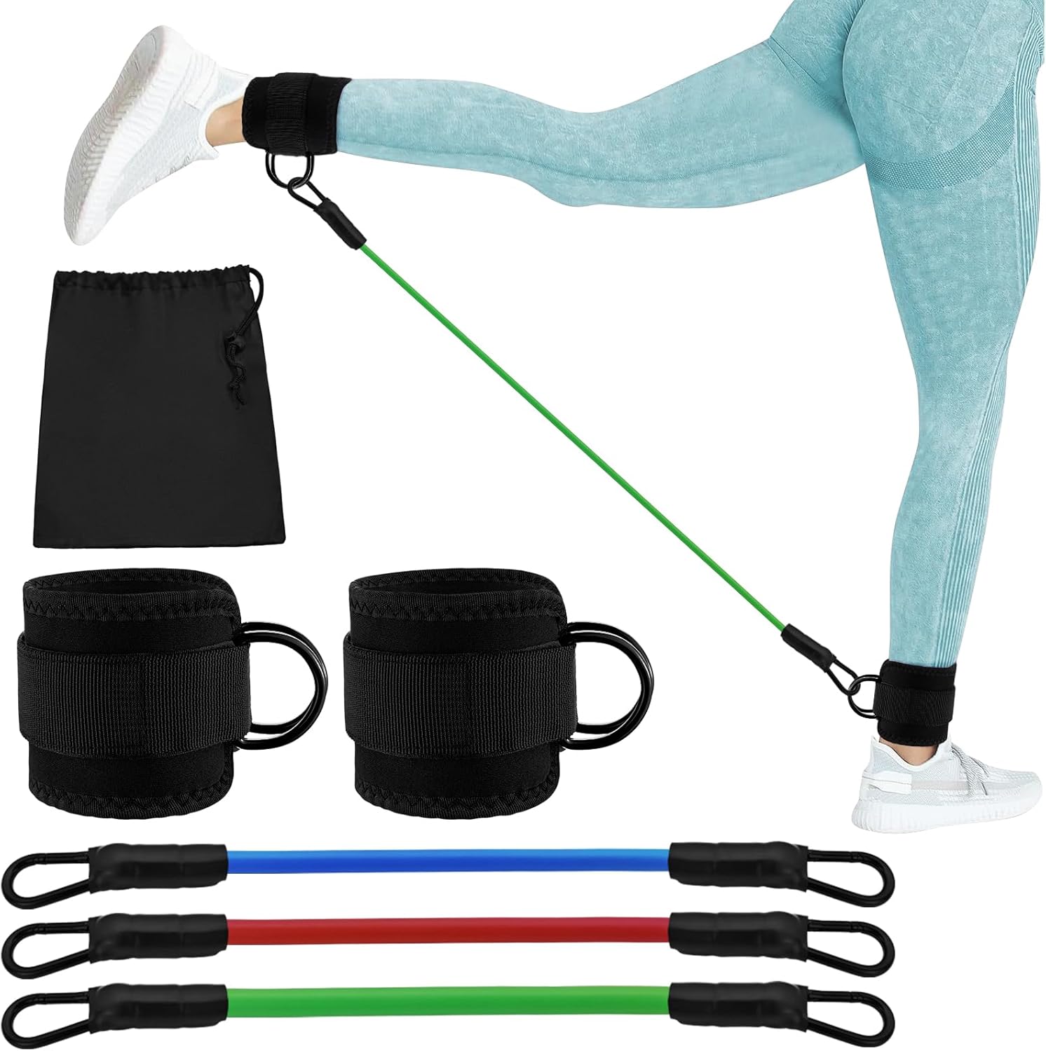 Ankle Resistance Bands with Cuffs, Portable Ankle Bands for Working Out Resistance Bands Set with Ankle Straps, Butt Exercise Equipment for Women Men Legs and Glutes - Image 2