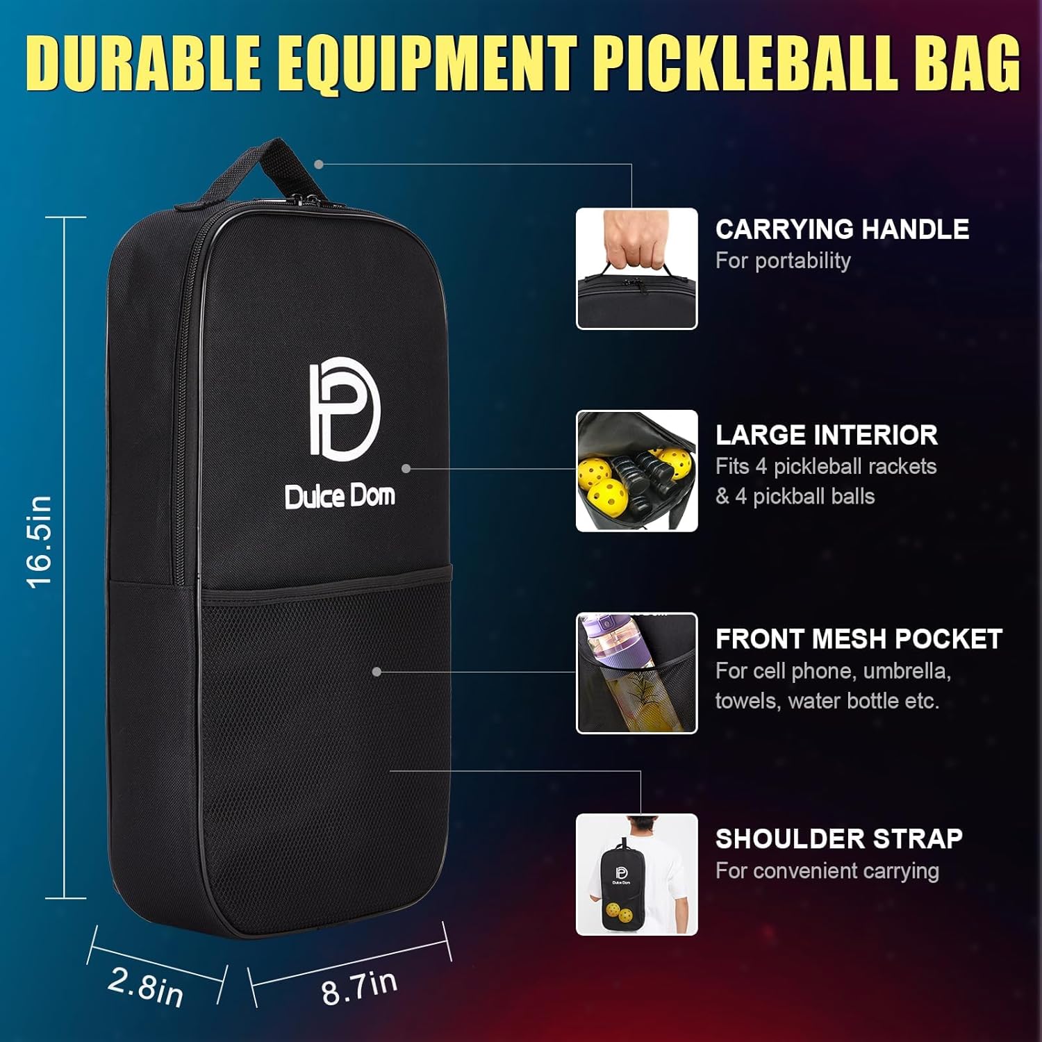 DULCE DOM Pickleball Paddles Set of 2/4 - USAPA Approved, Fiberglass Surface Pickleball Racket with 4 Indoor Outdoor Pickleball Balls and Pickleball Bag, Ideal Training Equipment Gift for Men & Women - Image 6