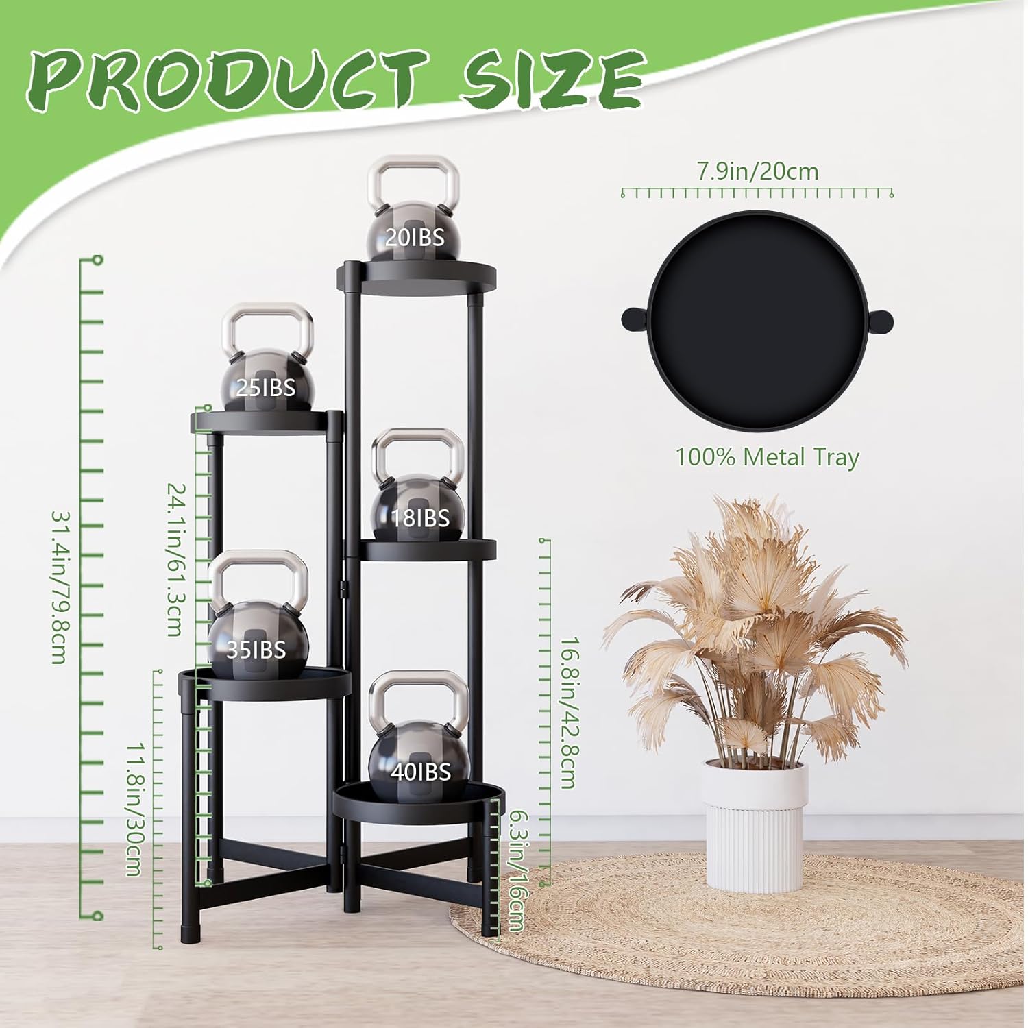 5-Tier Metal Plant Stand Indoor Outdoor - Corner Tall Plant Shelf for Multiple Plants, Foldable Heavy Duty Plant Holder - Decoration flower Stand for House Living Room Balcony Garden Patio - Black - Image 5