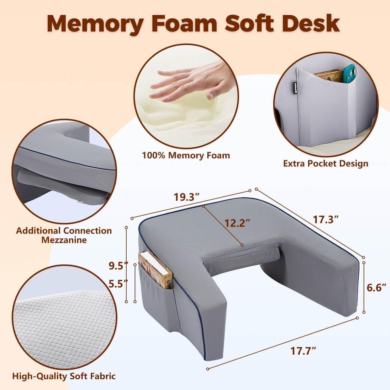 Laptop Stand for Bed,Lap Desk Pillow,Memory Foam Reading Pillow,Office Desk Accessories,Lap Desk for Laptop with Cushion,Laptop Desk for Bed(Grey) - Image 3