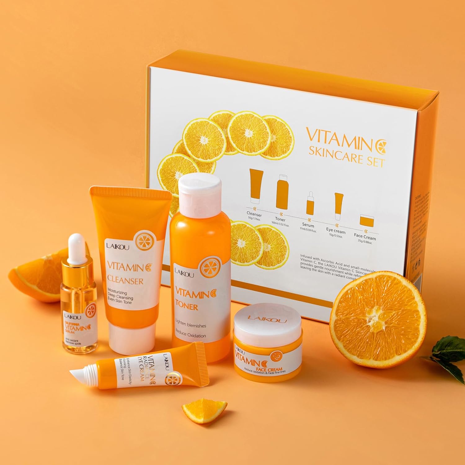 Skin Care Set Vitamin C Women Beauty Gift Sets Skin Care Kit with Cleanser, Toner, Serum, Eye Cream, Face Cream Travel Kit for Women Teen Girls Mom Daughter Birthday TSA-friendly Sizes 5pcs - Image 5