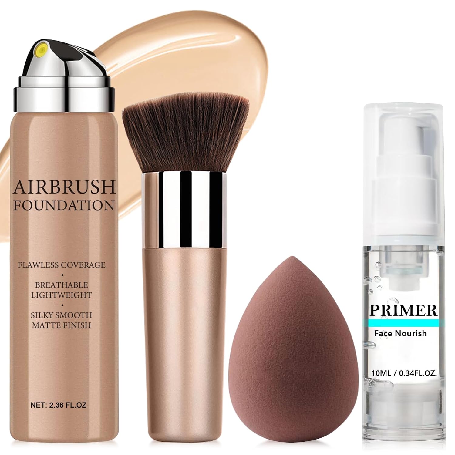 AirBrush Foundation Spray With Primer and Brush, Silky Mist Foundation Spray Makeup, Full Coverage Foundation for Smooth Radiant Finish, Formula Breathable Lightweight Hydrating(#3 Nude) - Image 2