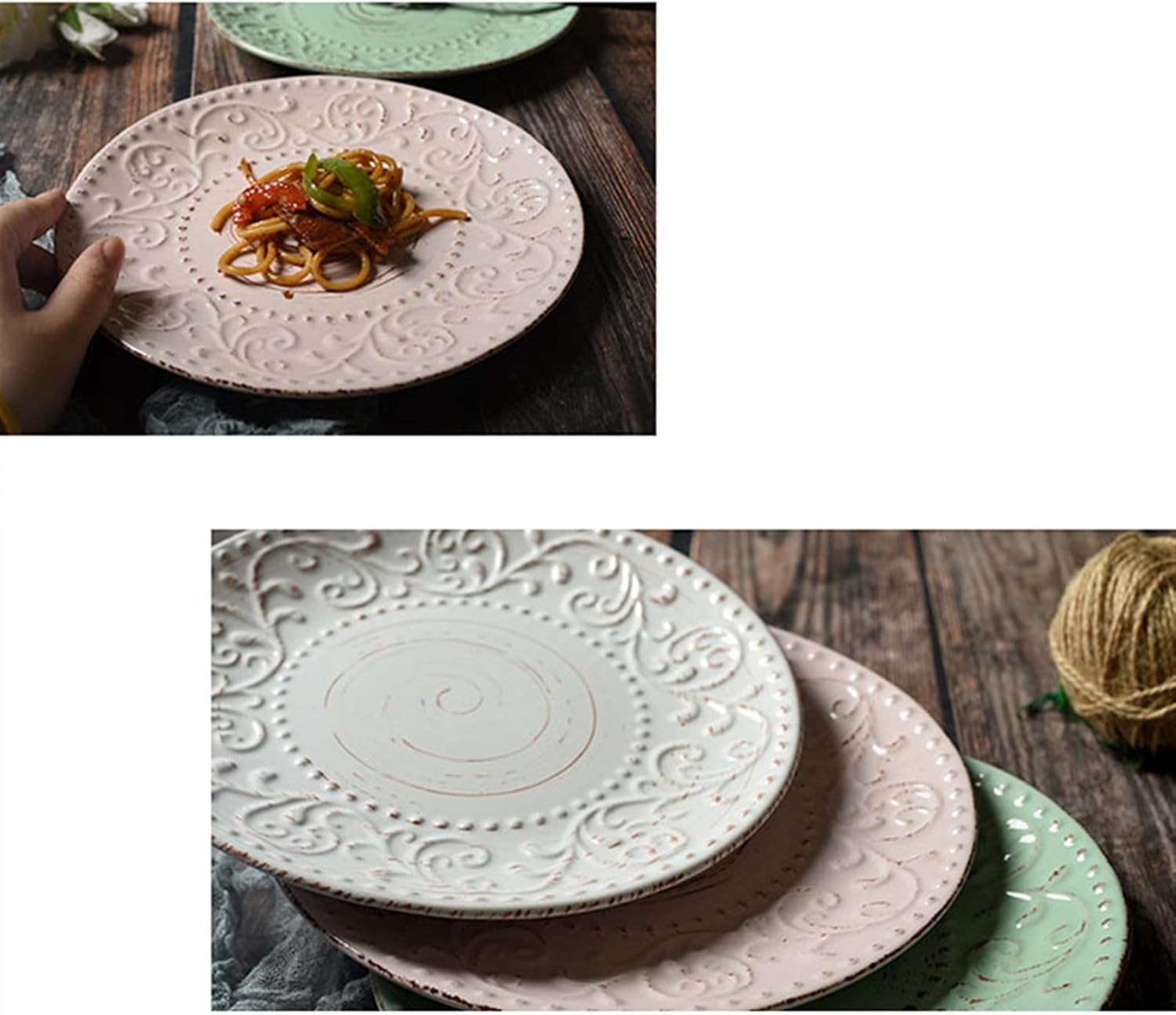 Dinner plate, Vintage Tableware with Embossed Patterns Home Ceramic Dinner Plate Dessert Plate Salad Plate Restaurant Coffee Shop Flat Plate,Dinnerware - Image 5