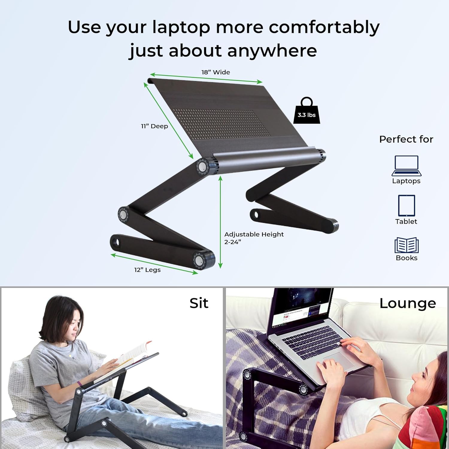 WorkEZ Executive Adjustable Laptop Stand for Desk, Adjustable Height Foldable Aluminum Computer Stand, Cooling Laptop Holder, Notebook Computer Riser for Desk, Black - Image 5